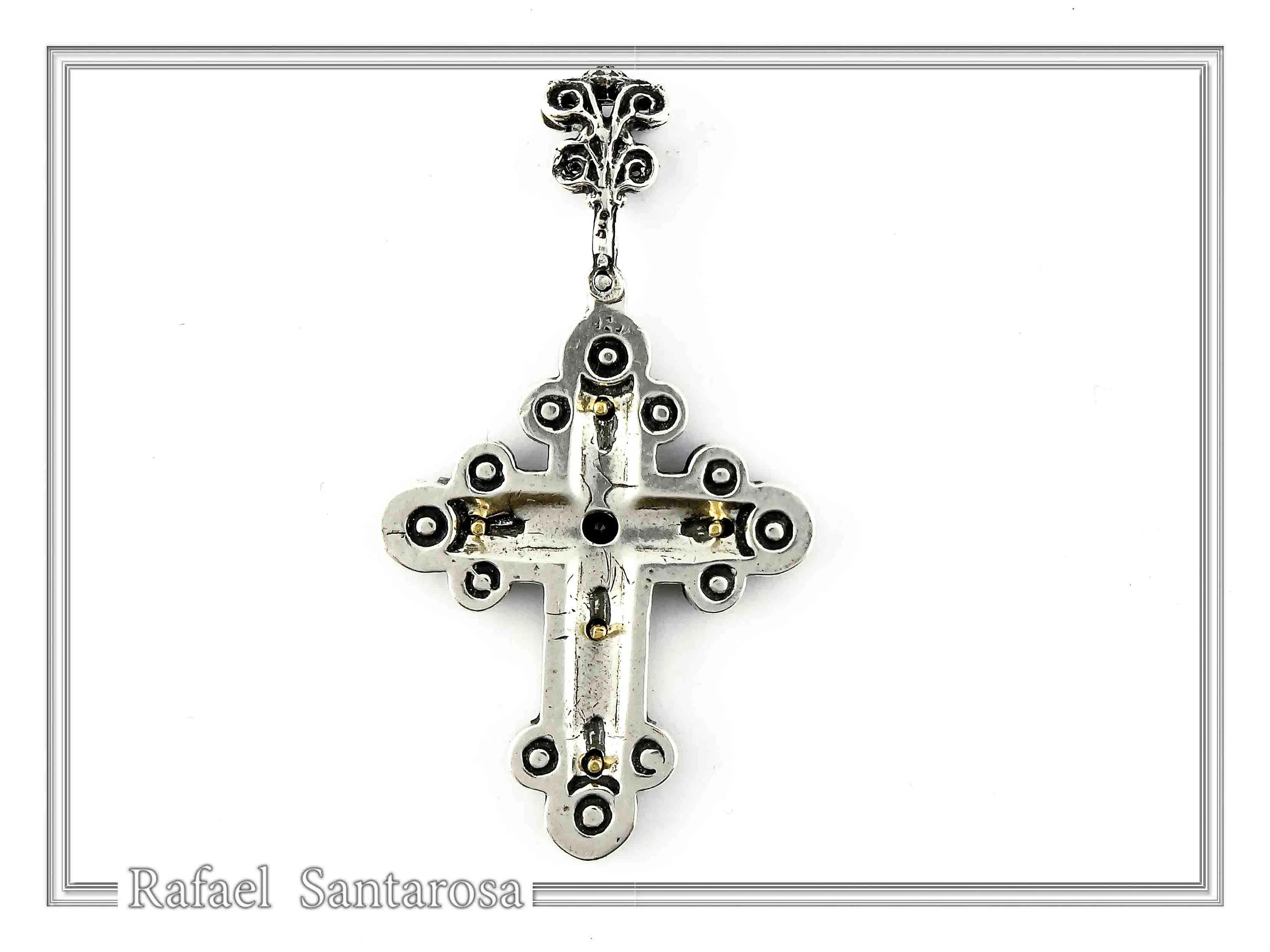 African Genuine Amethyst Byzantine Cross Necklace: Oxidized Sterling Silver & 18K Gold Filled — additional product image 9 from Rafael Santarosa Fine Jewelry