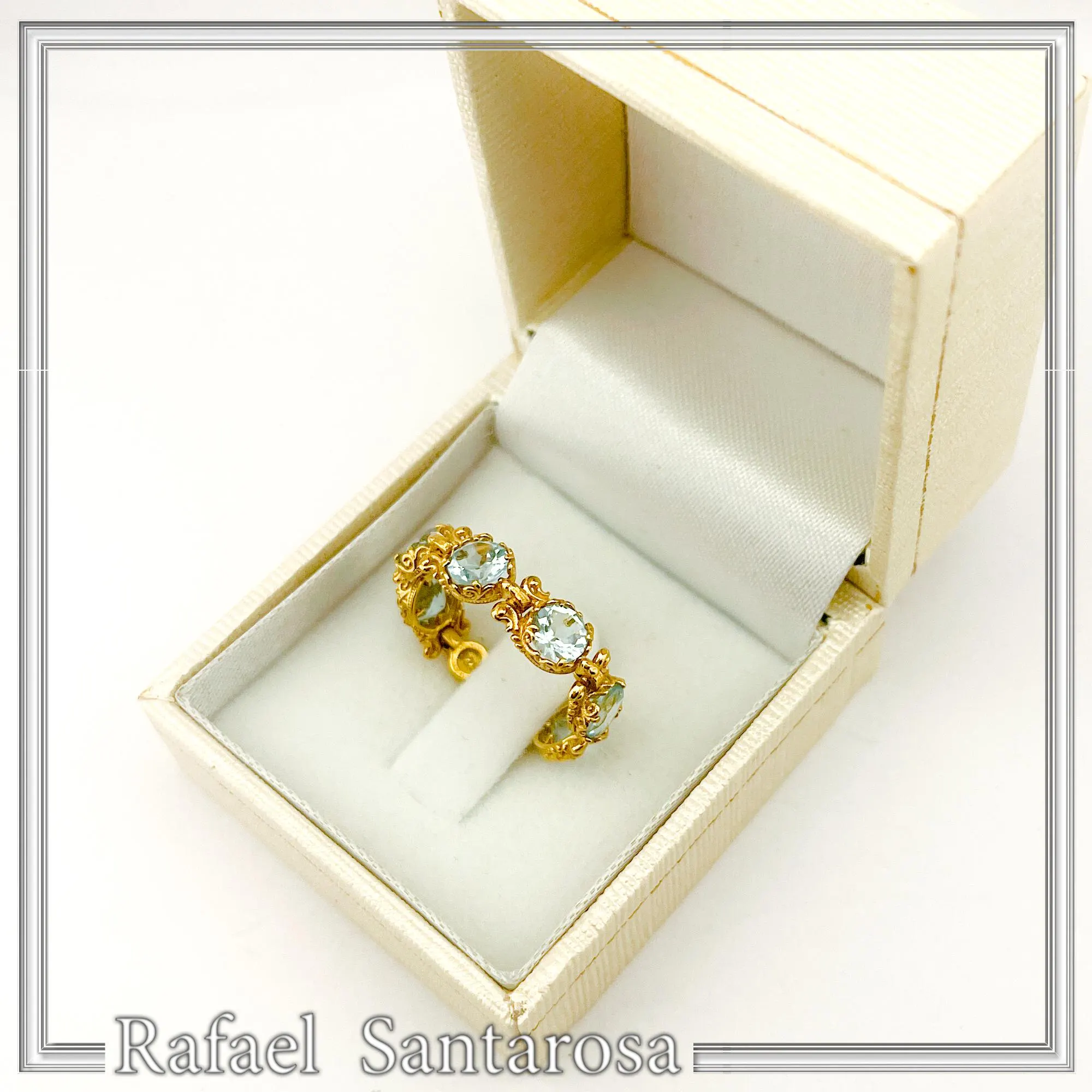 Byzantine Genuine Sky-Blue Topaz Filigree Beaded Ring: 18k Gold Filled Sterling Silver — additional product image 9 from Rafael Santarosa Fine Jewelry