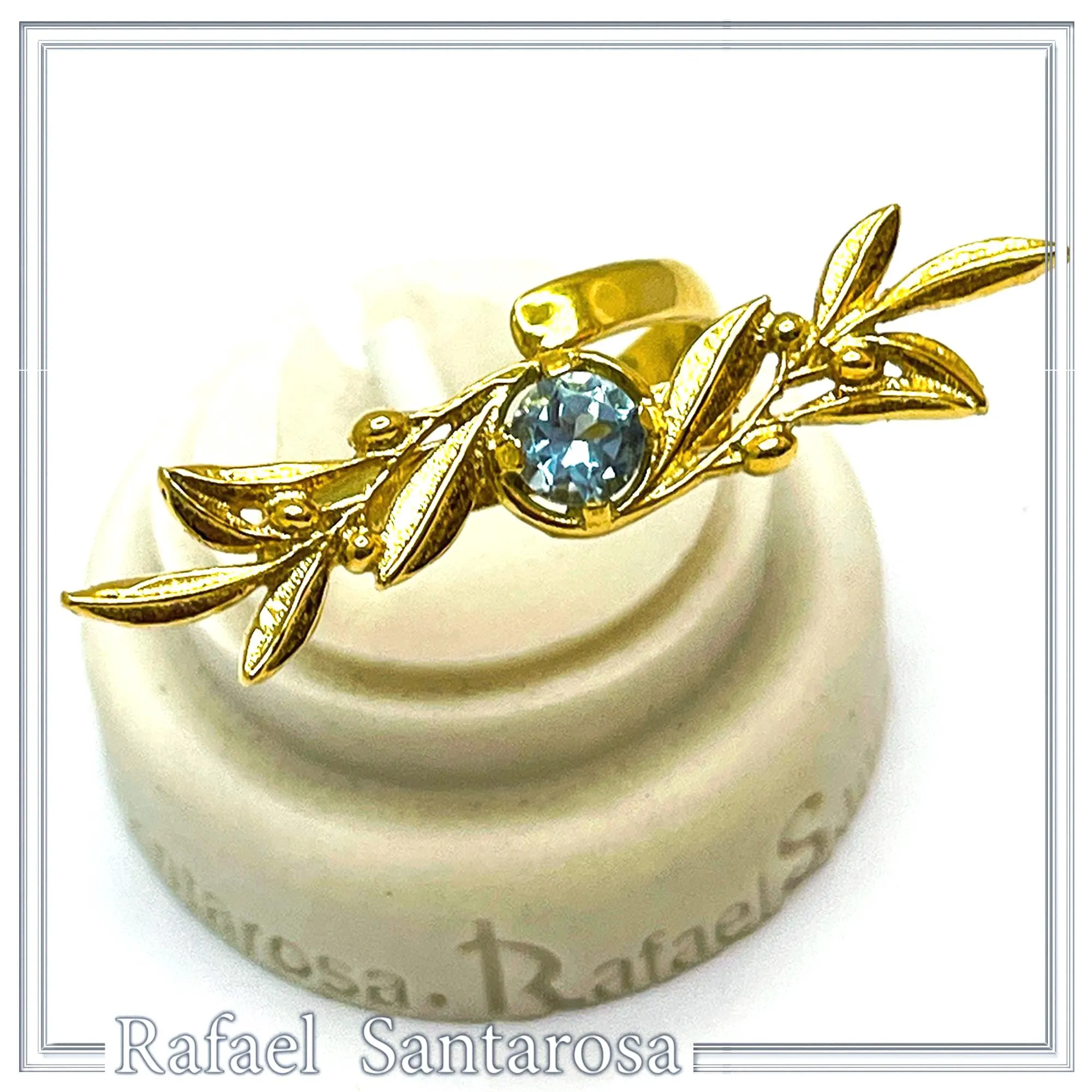 Olive Branch Adjustable Floral Ring: Natural Sky-Blue Topaz, 18K Gold Filled Sterling Silver Ring — additional product image 7 from Rafael Santarosa Fine Jewelry