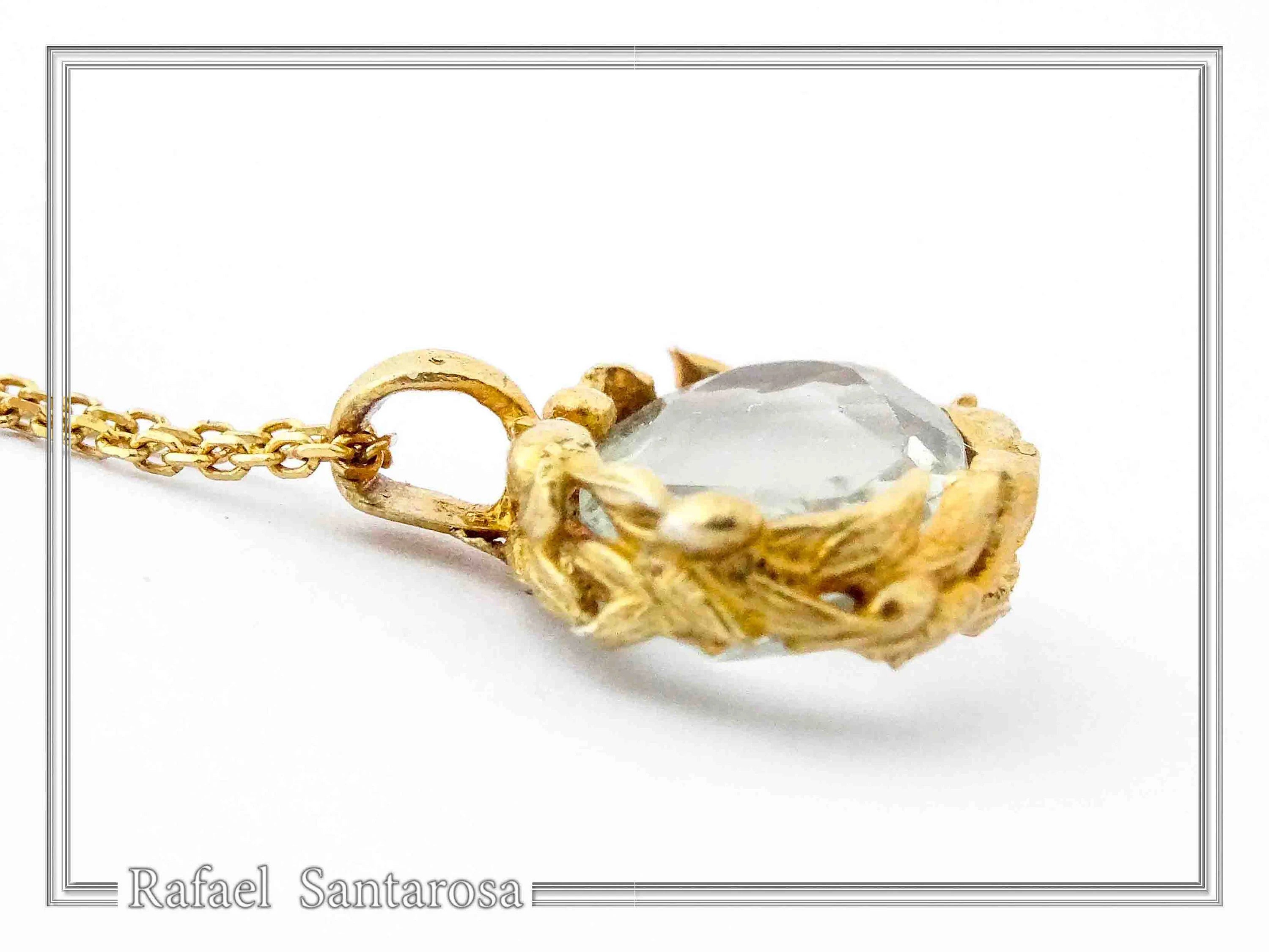 Natural Sky-Blue Topaz Pendant: Floral Bezel 18K Gold-Filled Sterling Silver Charm