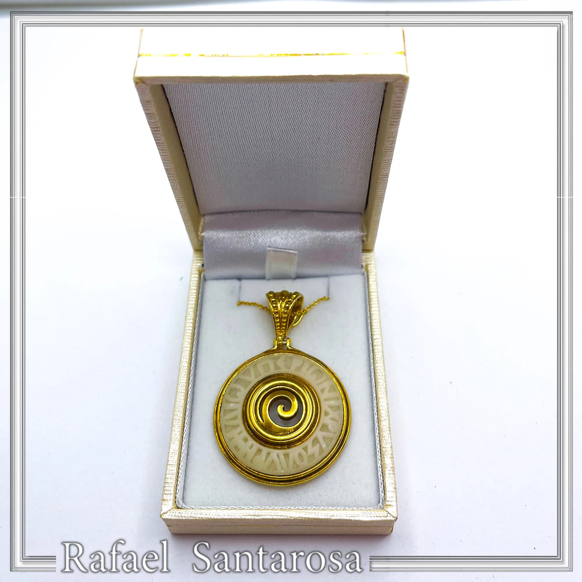 Ancient Greek Prayer Hymn to God Sun Pendant: 18k Gold Filled Silver, Sculptured Marble — additional product image 10 from Rafael Santarosa Fine Jewelry