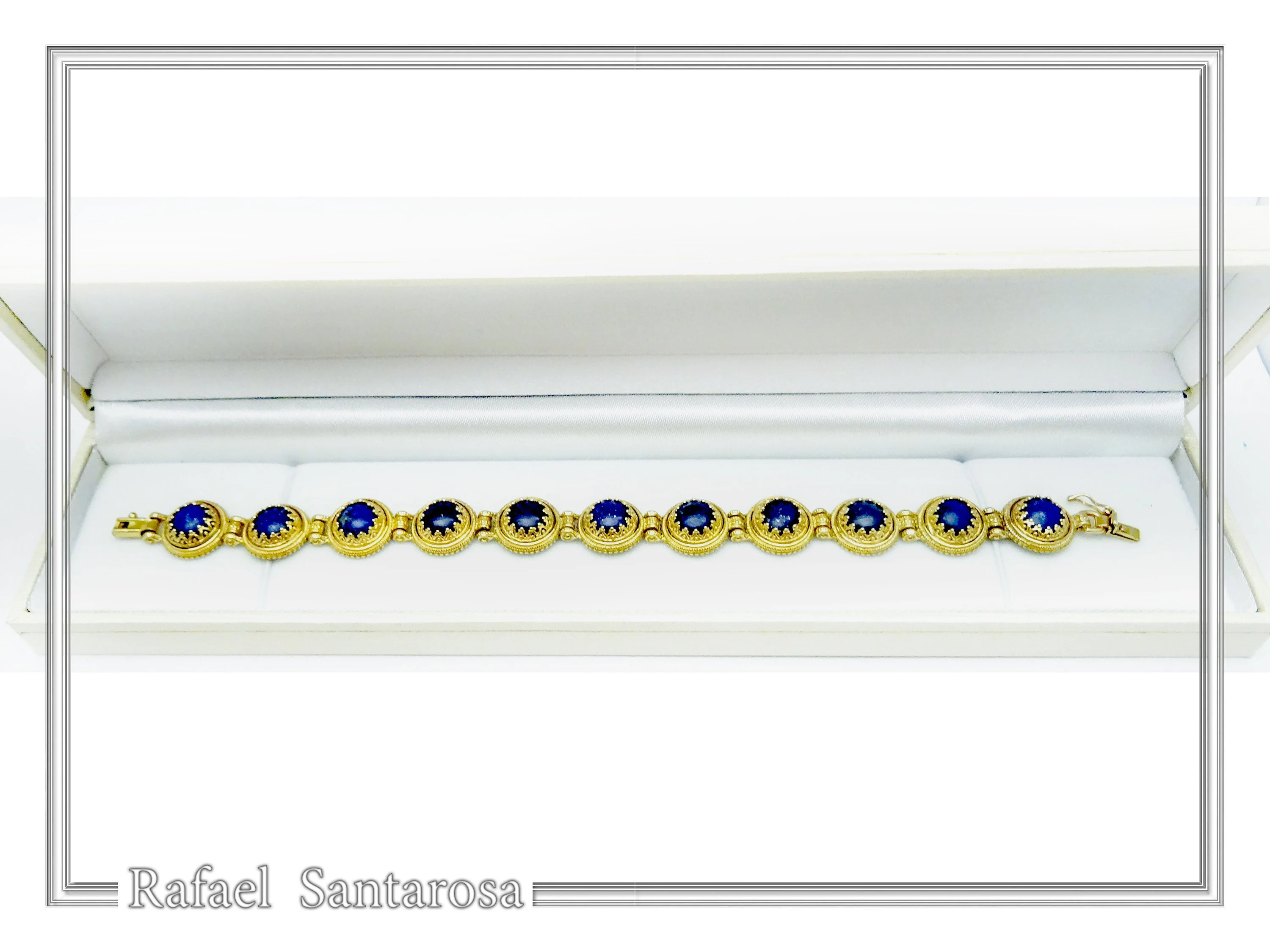 Genuine Lapis Lazuli Filigree Byzantine Beaded Bracelet: Gold-Filled Sterling Silver Handmade Jewelry — additional product image 10 from Rafael Santarosa Fine Jewelry
