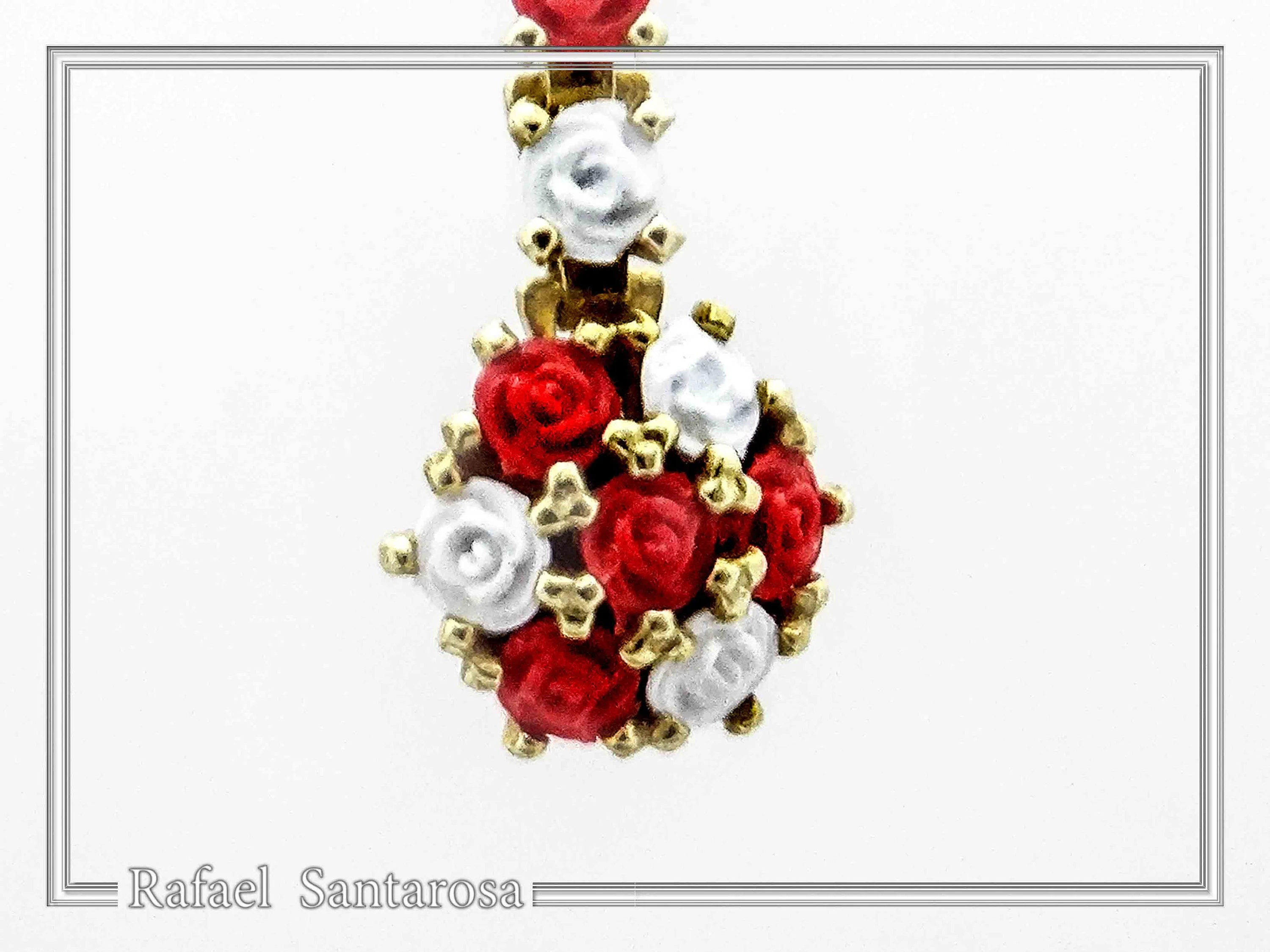 Red & White Alabaster Rose Flowers Shaped Gems Drop Earrings: Gold-Filled Sterling Silver — additional product image 4 from Rafael Santarosa Fine Jewelry