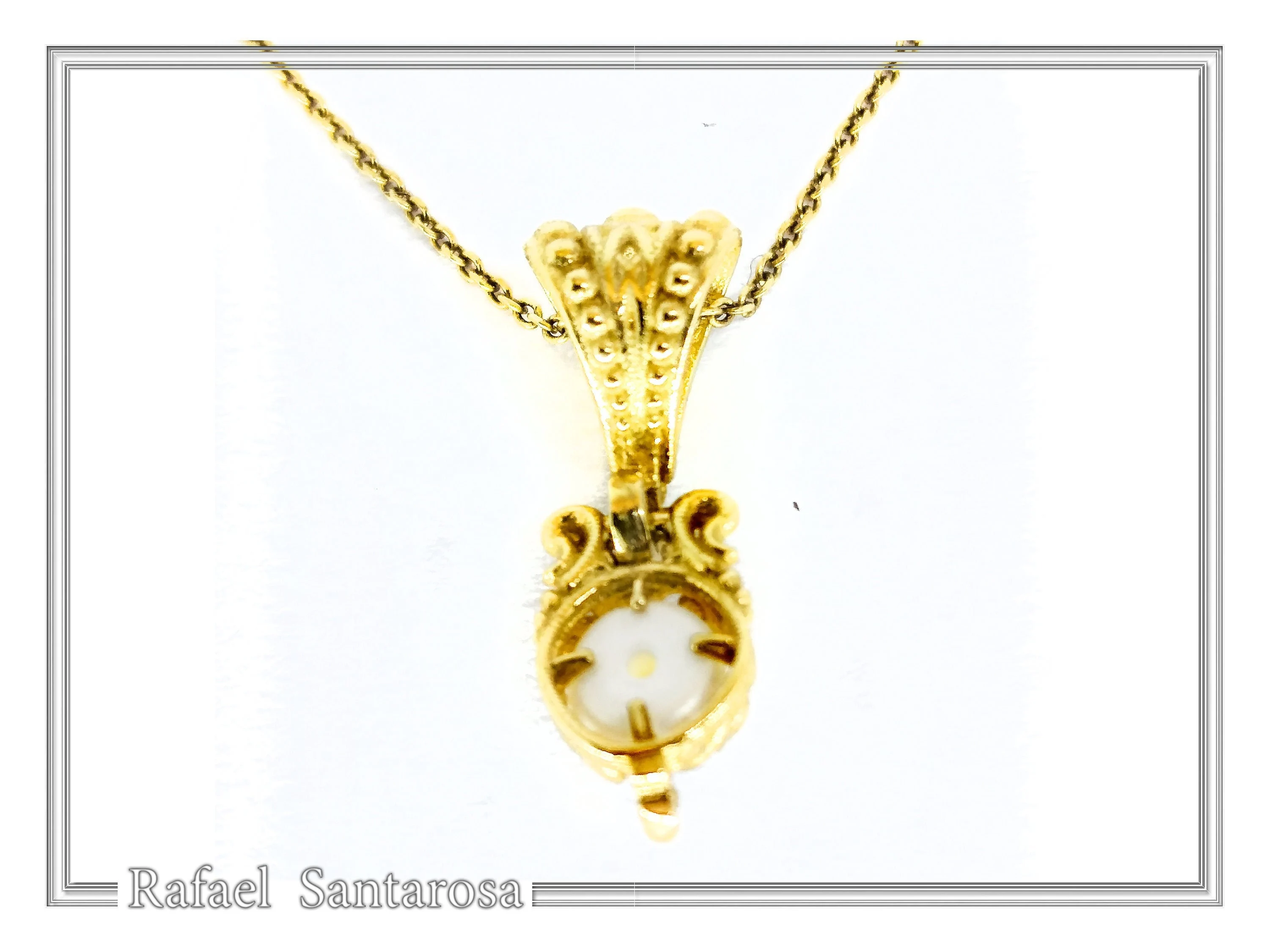 18K Solid Gold Byzantine Handmade Filigree Natural Pearl Pendant: Jewelry for her — additional product image 8 from Rafael Santarosa Fine Jewelry