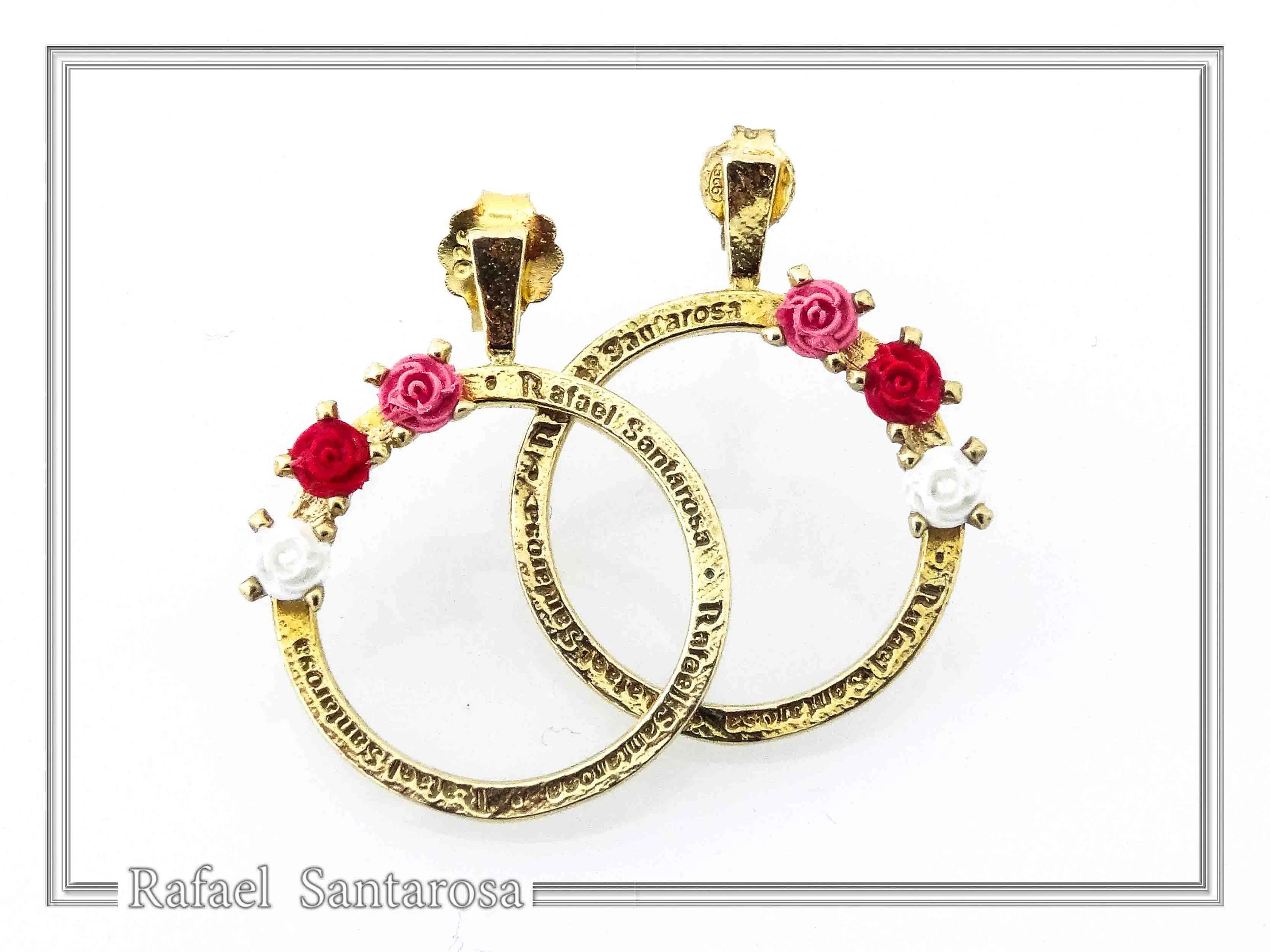 Alabaster Rose Flowers Gems Hoops Floral Earrings for Girls: Sterling Silver 18K Gold Filled — additional product image 3 from Rafael Santarosa Fine Jewelry