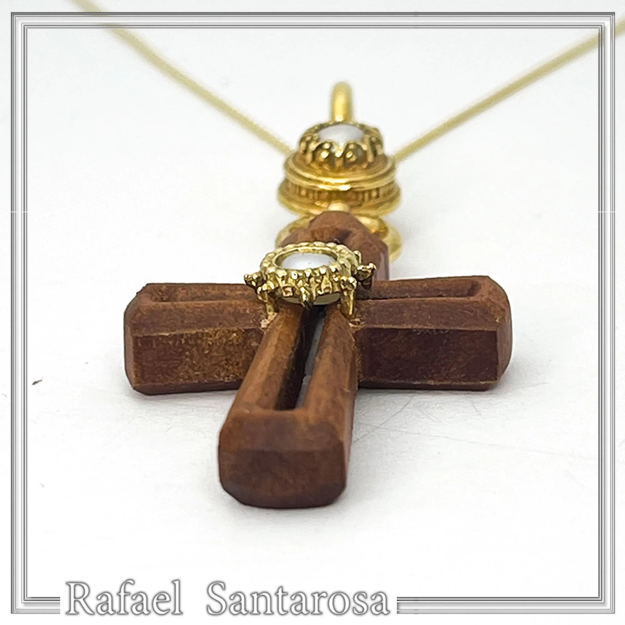 Byzantine Cross Pendant Sterling Silver Gold Filled Mahogany Wood Freshwater Pearl Necklace — additional product image 3 from Rafael Santarosa Fine Jewelry