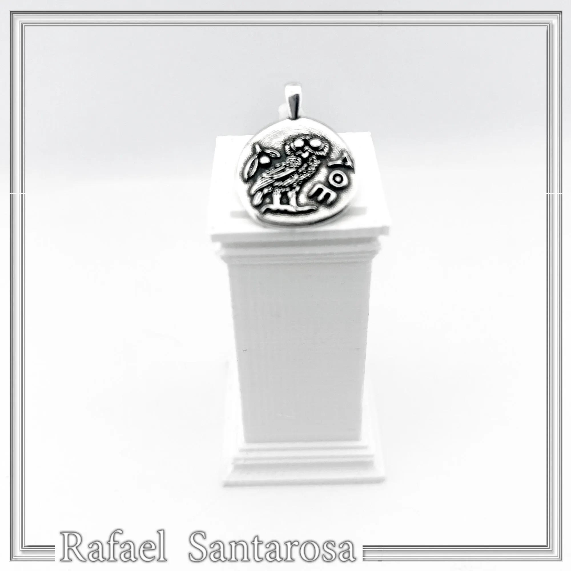Greek Owl Coin Tetradrachm museum Replica Pendant: Oxidized Sterling Silver — additional product image 7 from Rafael Santarosa Fine Jewelry