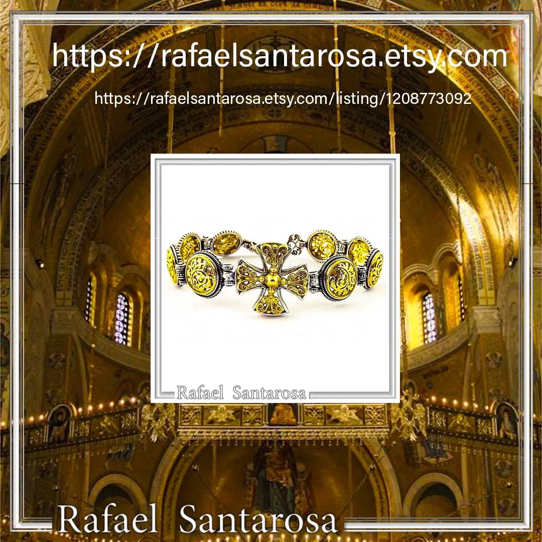 Byzantine Cross beaded Bracelet: handmade 18k Gold Filled and Oxidized Sterling Silver — additional product image 10 from Rafael Santarosa Fine Jewelry