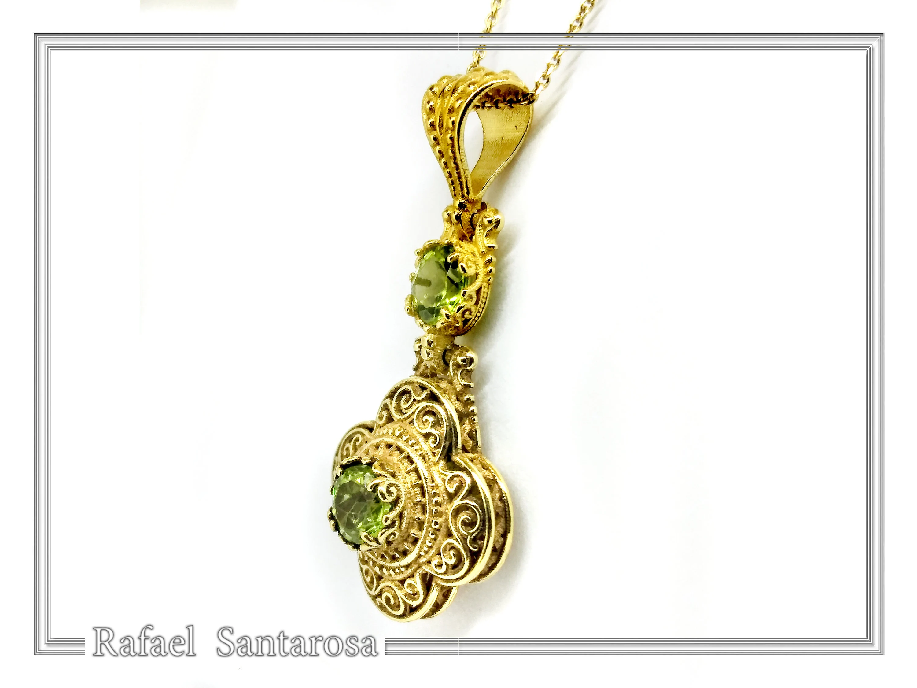 Byzantine Cross Pendant Sterling Silver 18k Gold Filled Peridot 5mm Gemstone Brilliant Cut Necklace — additional product image 4 from Rafael Santarosa Fine Jewelry