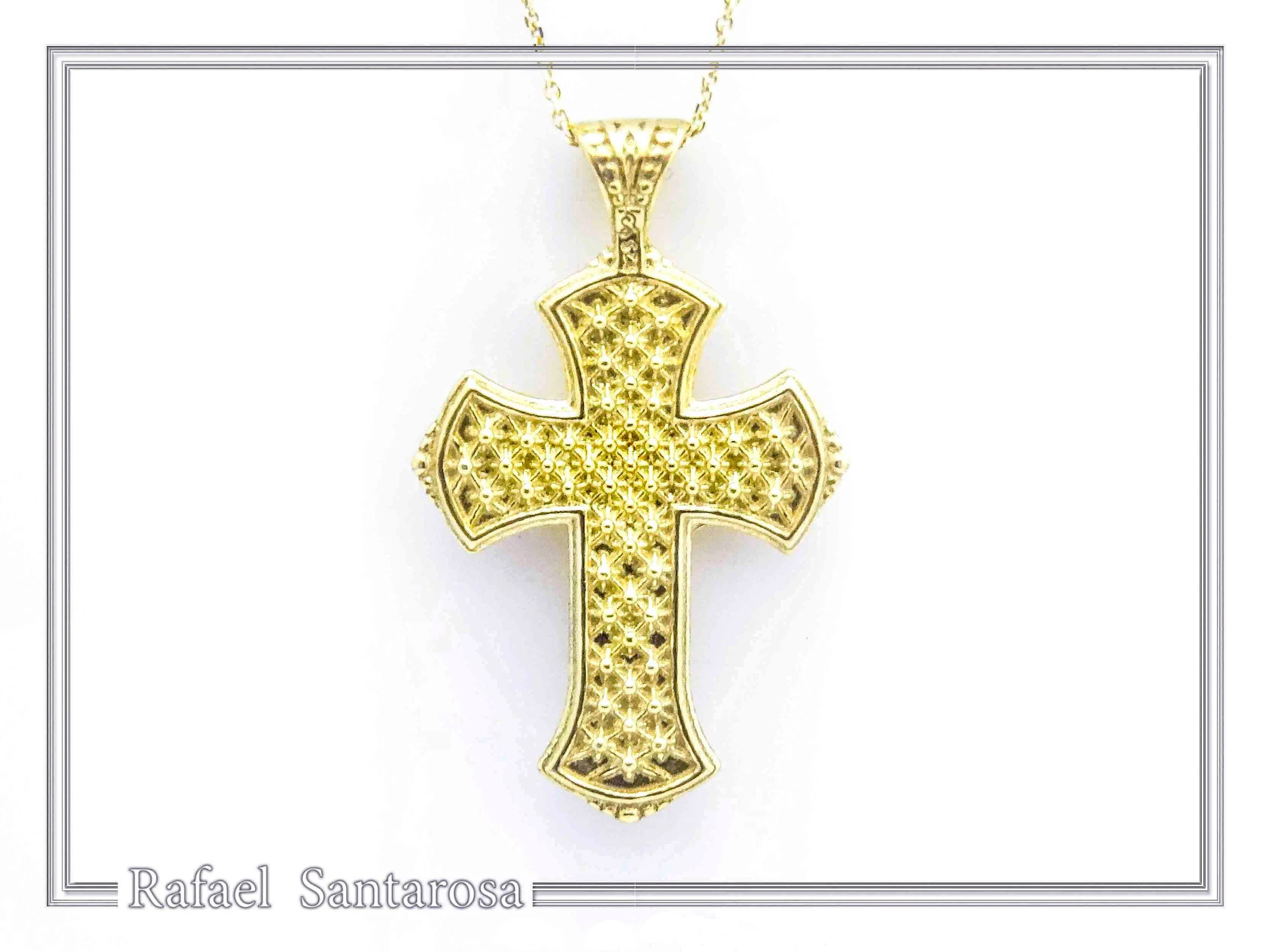Religious Byzantine Filigree Ornaments Cross Necklace: Sterling Silver Oxidised or 18K Gold Filled Pendant — additional product image 7 from Rafael Santarosa Fine Jewelry