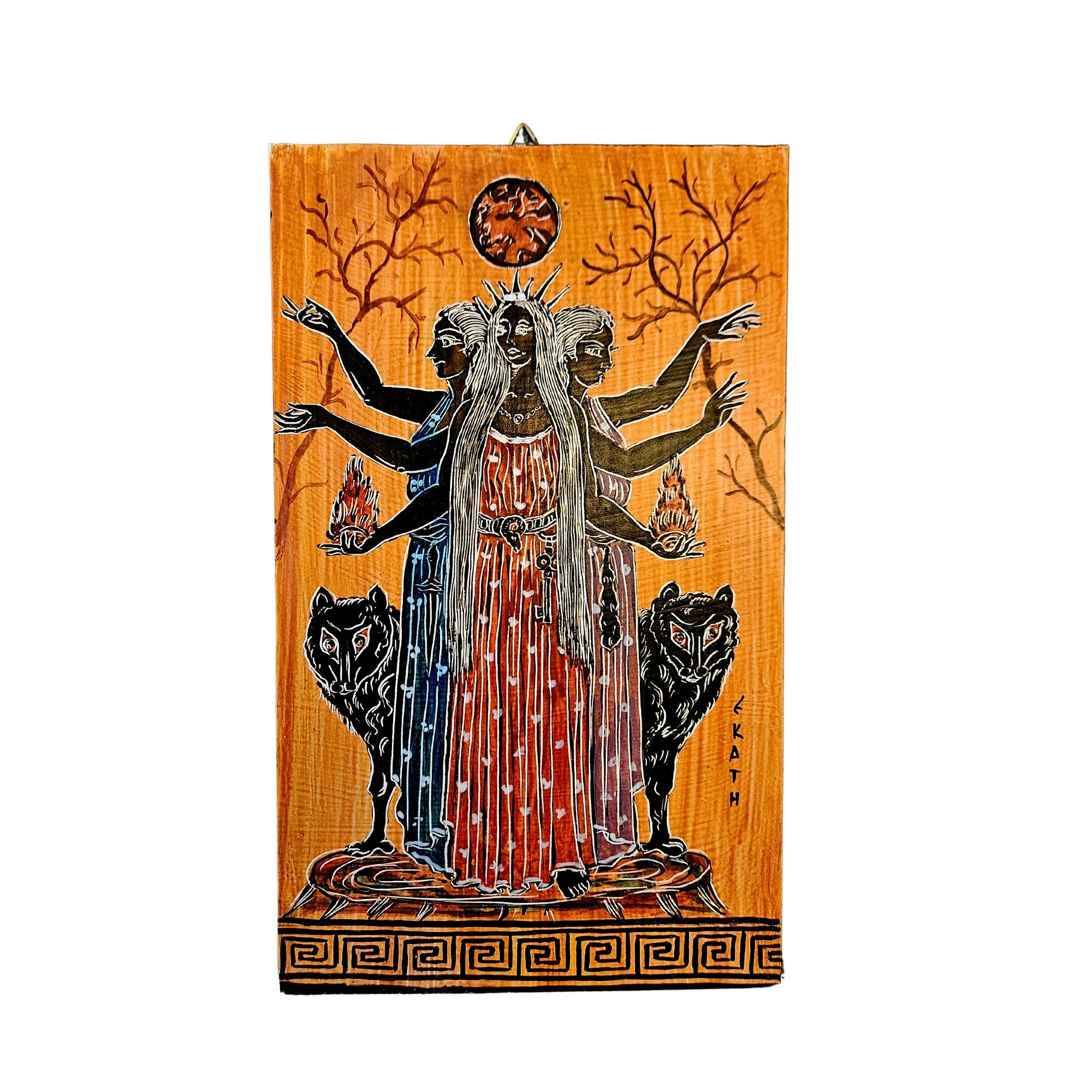 Hecate Goddess Painting on Wood Handmade Ancient Greek Mythology — additional product image 2 from WoodMuse Art