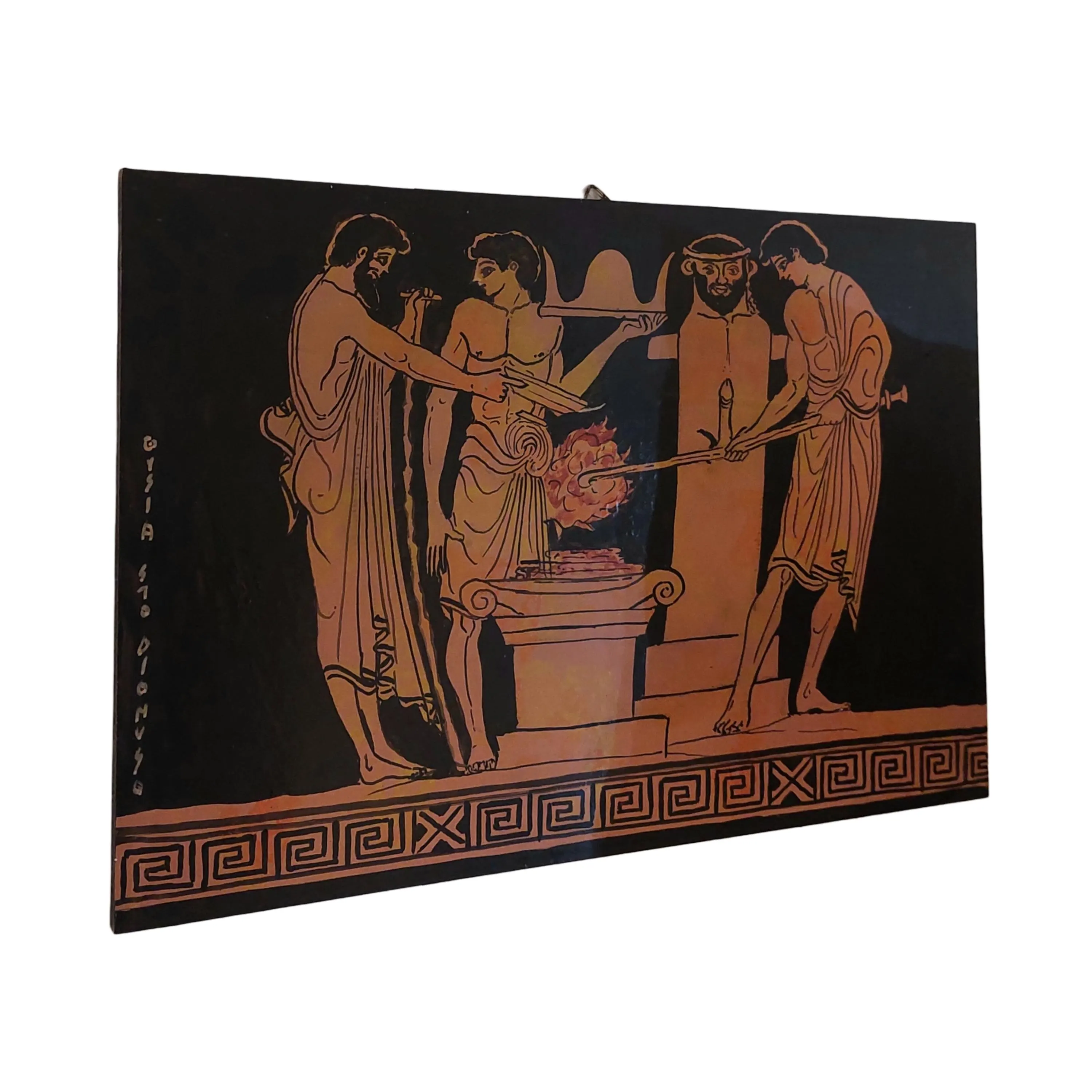 Ancient Greek Dionysus Ritual Painting Wall Art Sacrificial Scene On Wood Panel — additional product image 3 from WoodMuse Art