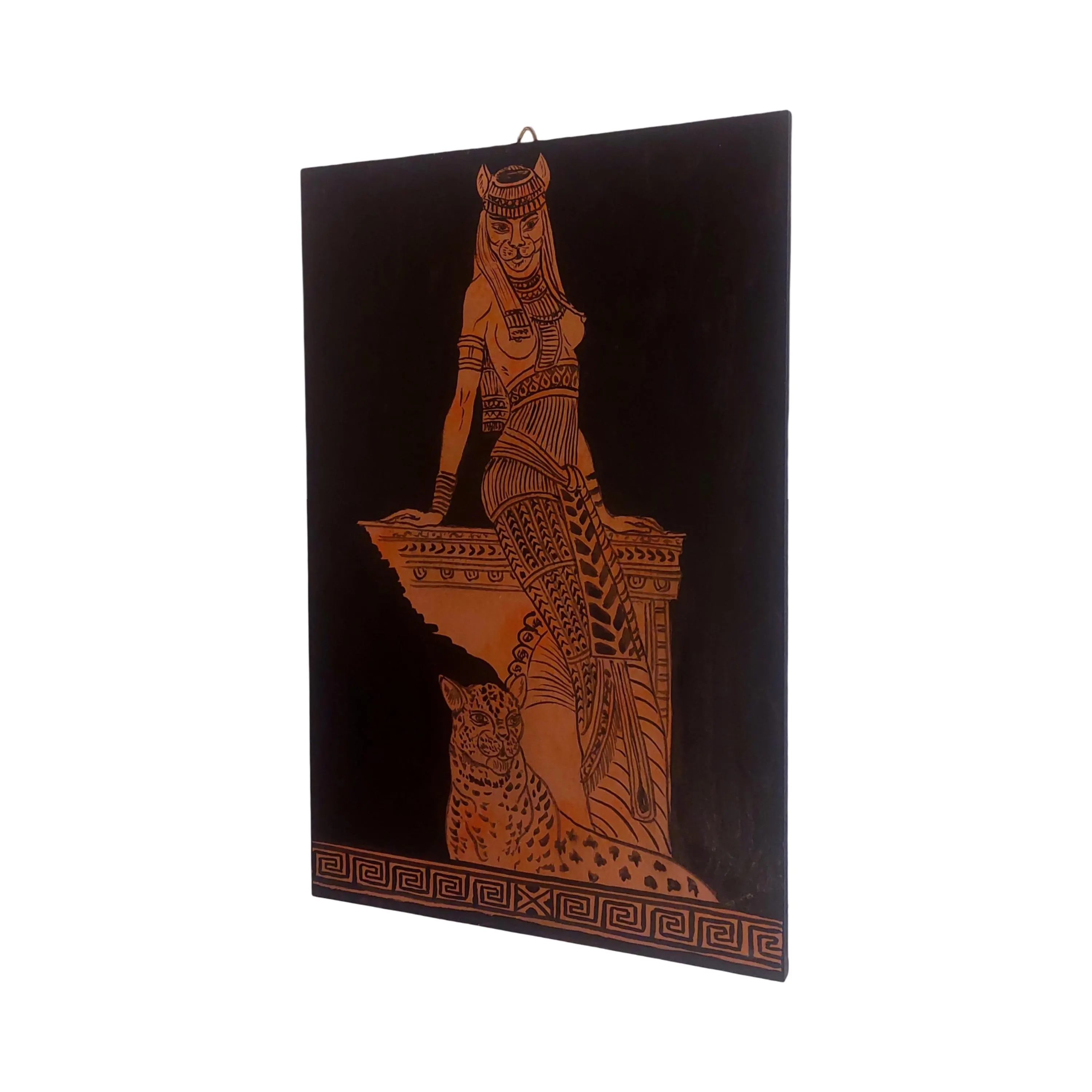 Bastet Goddess Painting on Wood Panel Handmade Ancient Egypt Mythology — additional product image 2 from WoodMuse Art