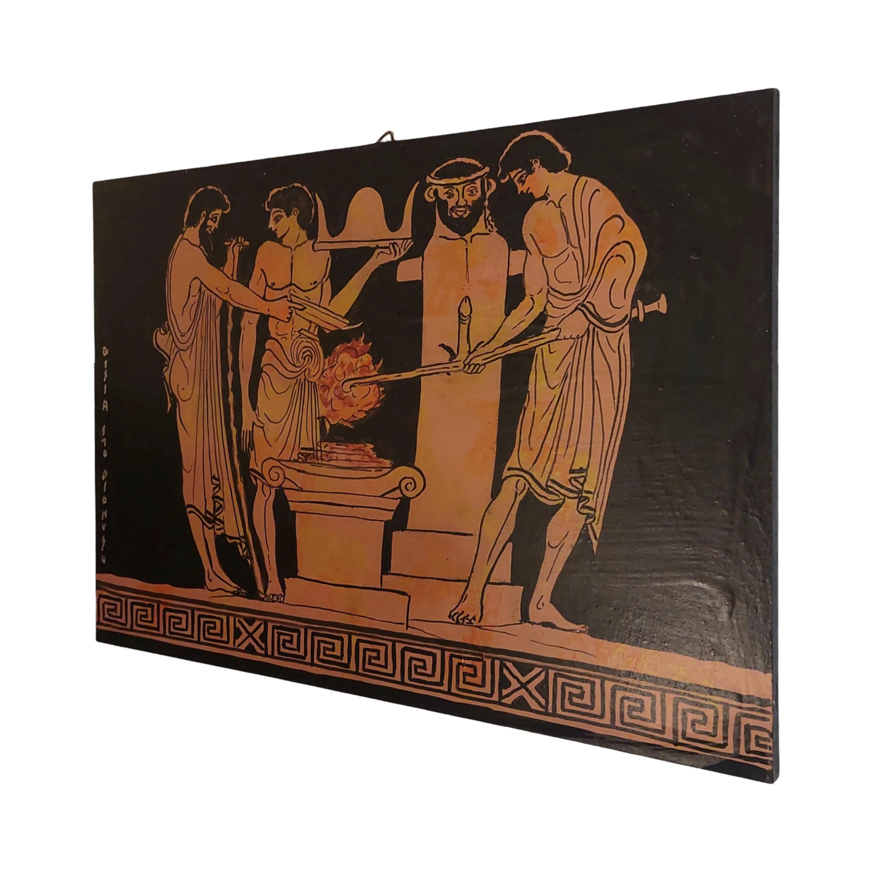 Ancient Greek Dionysus Ritual Painting Wall Art Sacrificial Scene On Wood Panel — additional product image 2 from WoodMuse Art