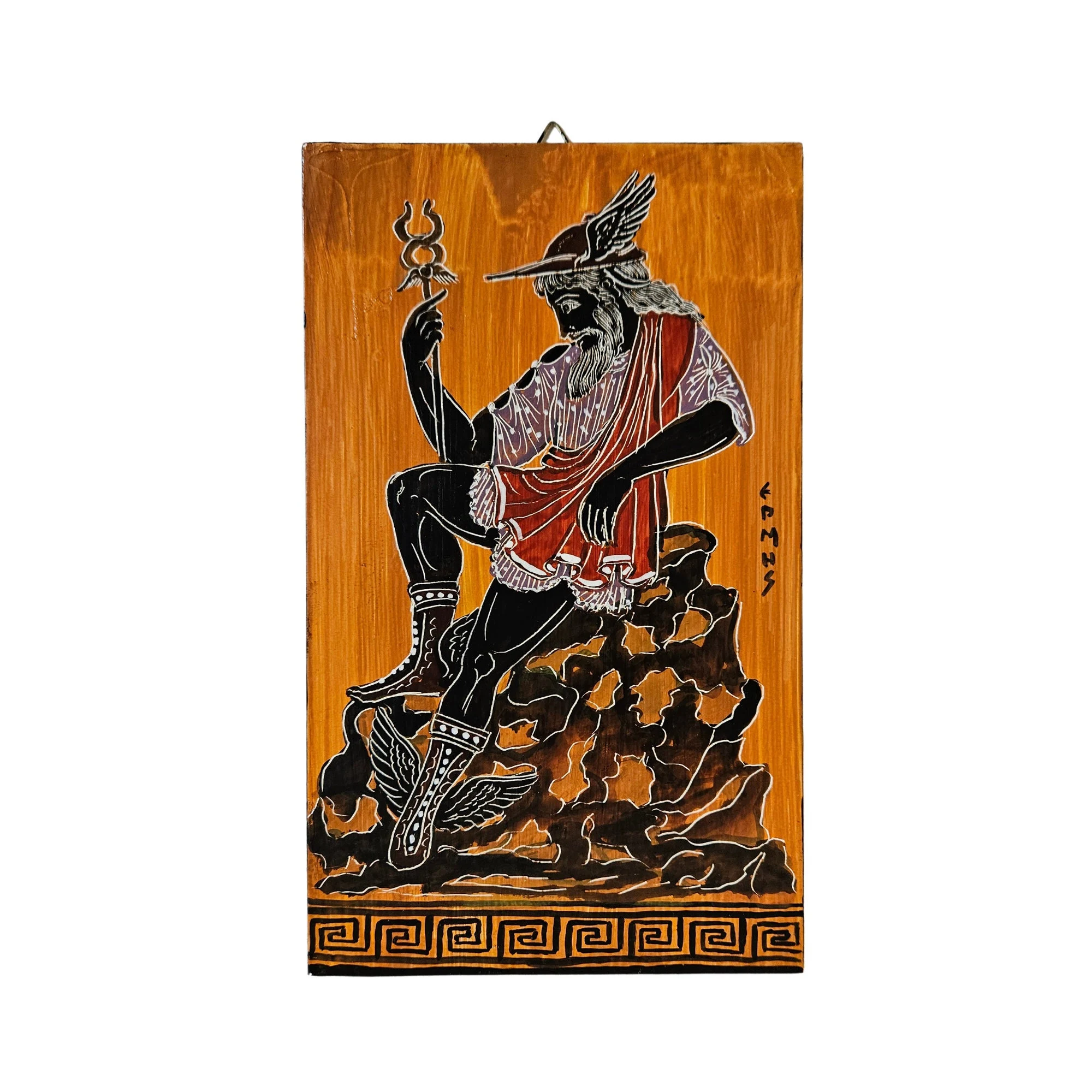 Hermes God Painting on Wood Handmade Ancient Greek Mythology