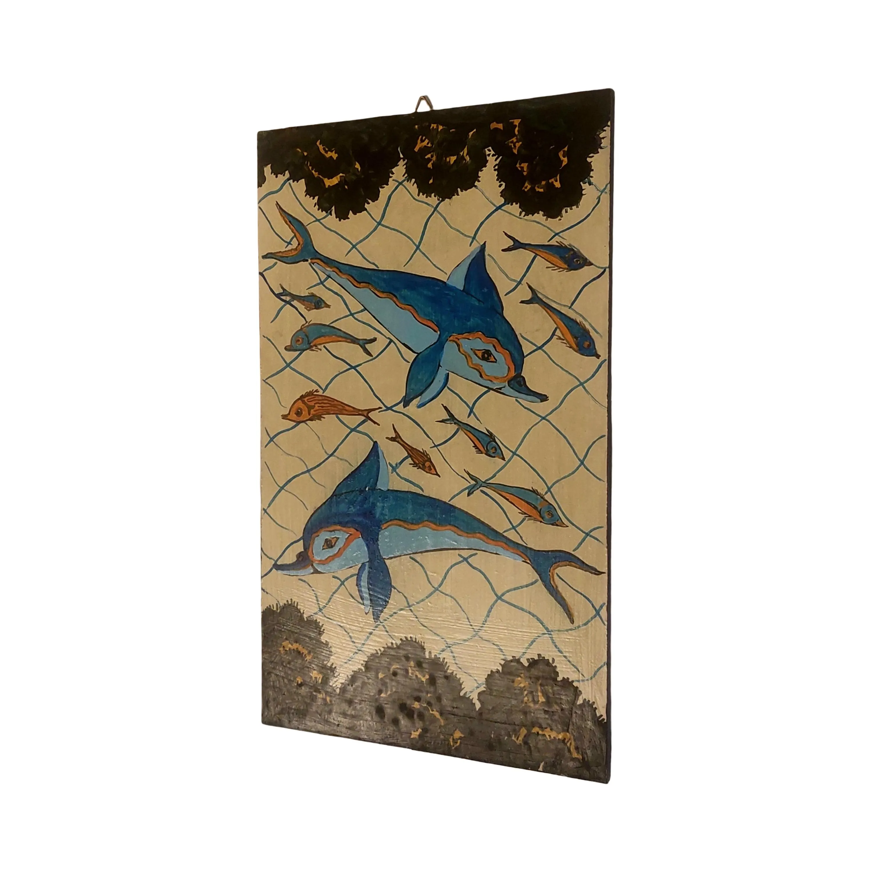 Minoan Dolphins Fresco Wall Art Aegean Style Painting Wooden Panel — additional product image 3 from WoodMuse Art