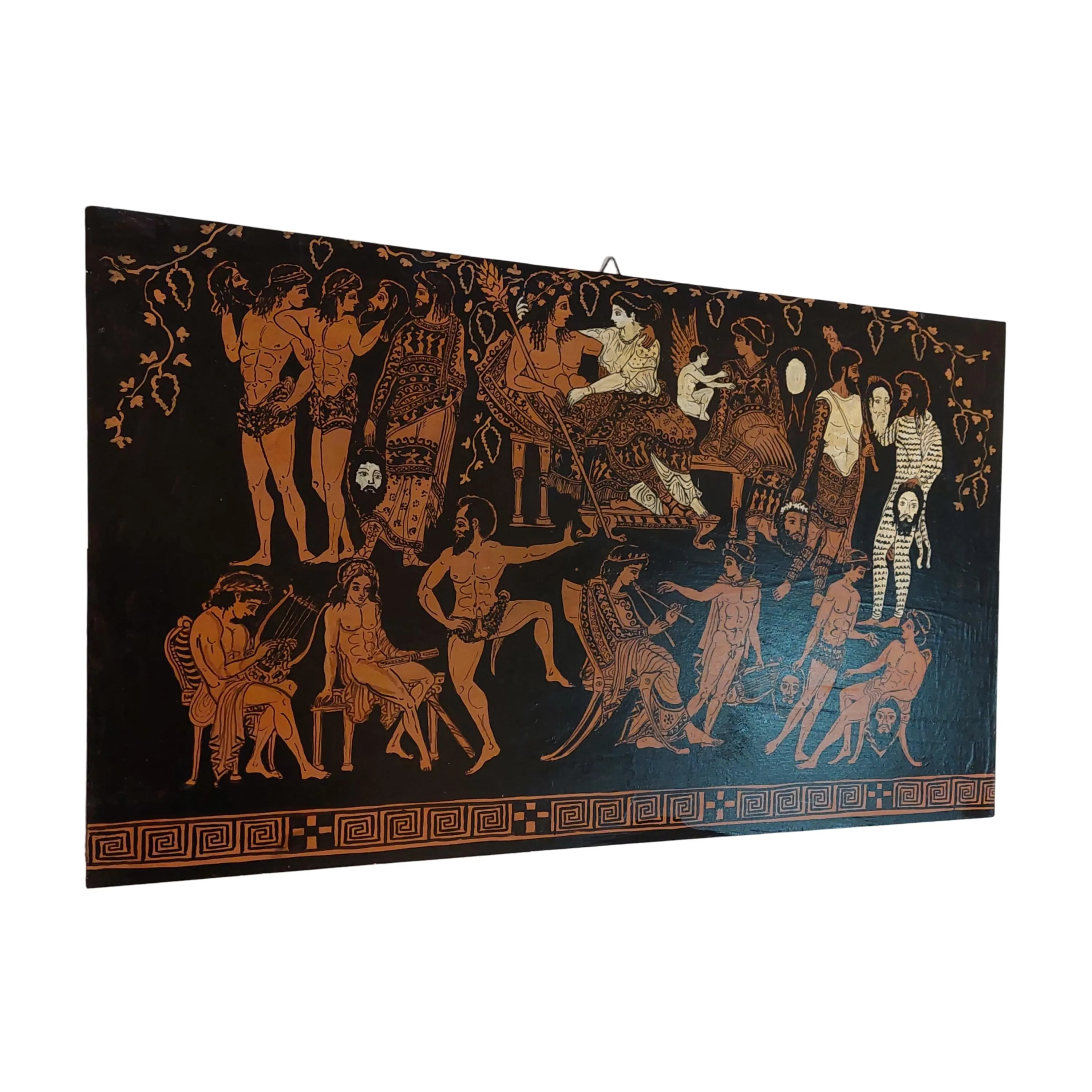 Greek Mythology Theater Scene Wall Panel Painting Red-Figure Style Wooden Artwork — additional product image 3 from WoodMuse Art