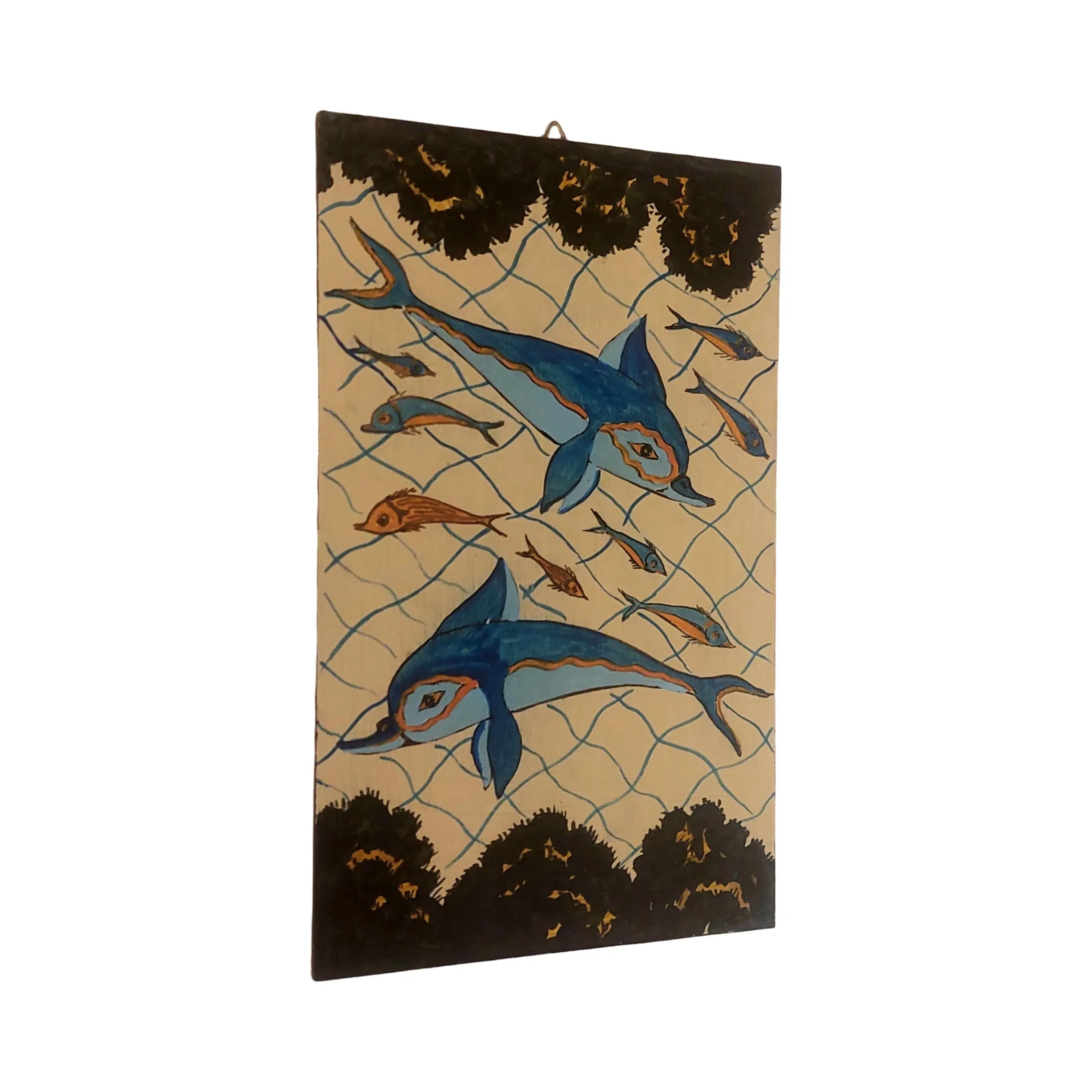 Minoan Dolphins Fresco Wall Art Aegean Style Painting Wooden Panel — additional product image 2 from WoodMuse Art