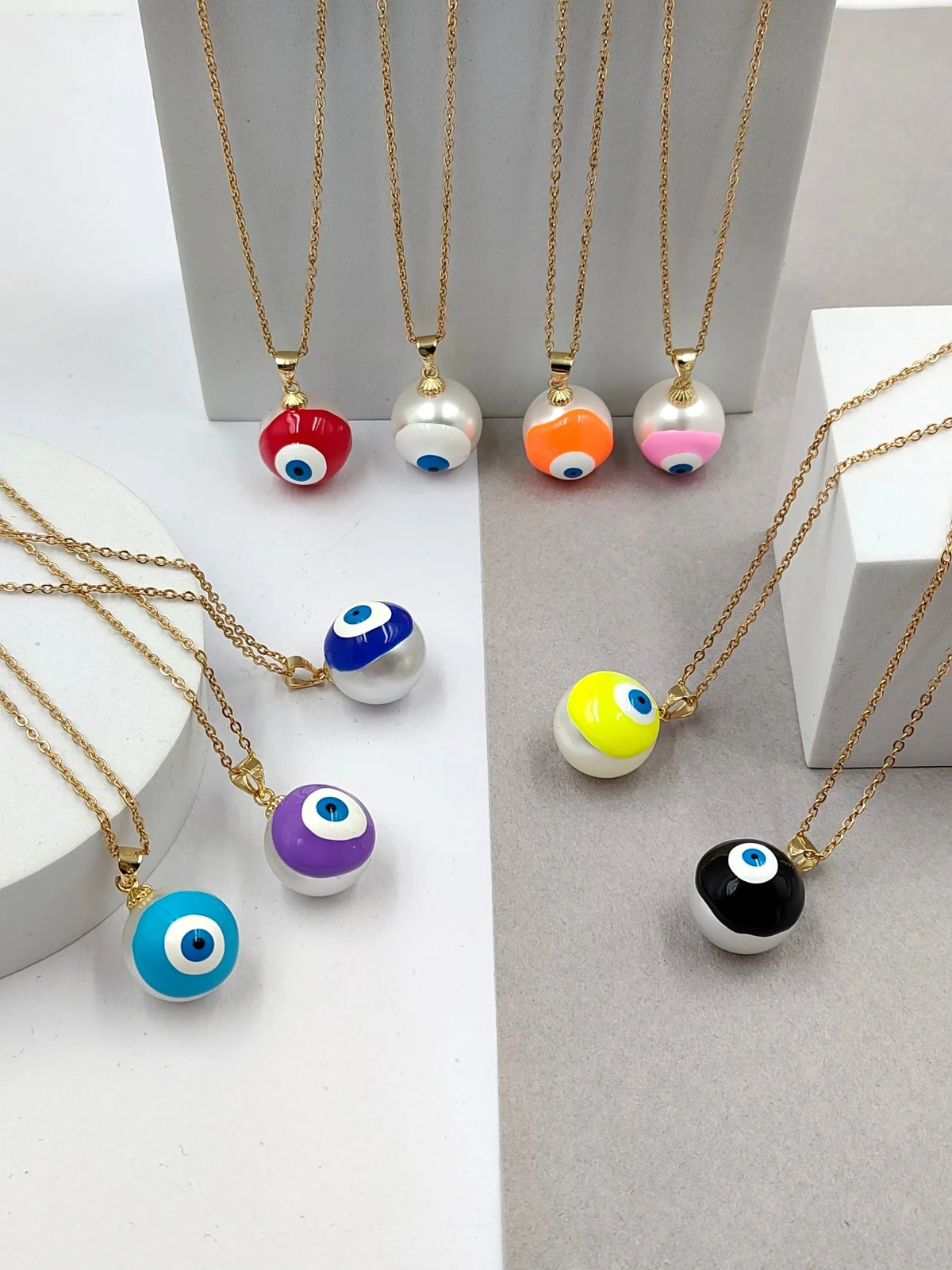 Necklace with Pearl and Enamel Evil Eye by Magis Handmade Jewels – view 3