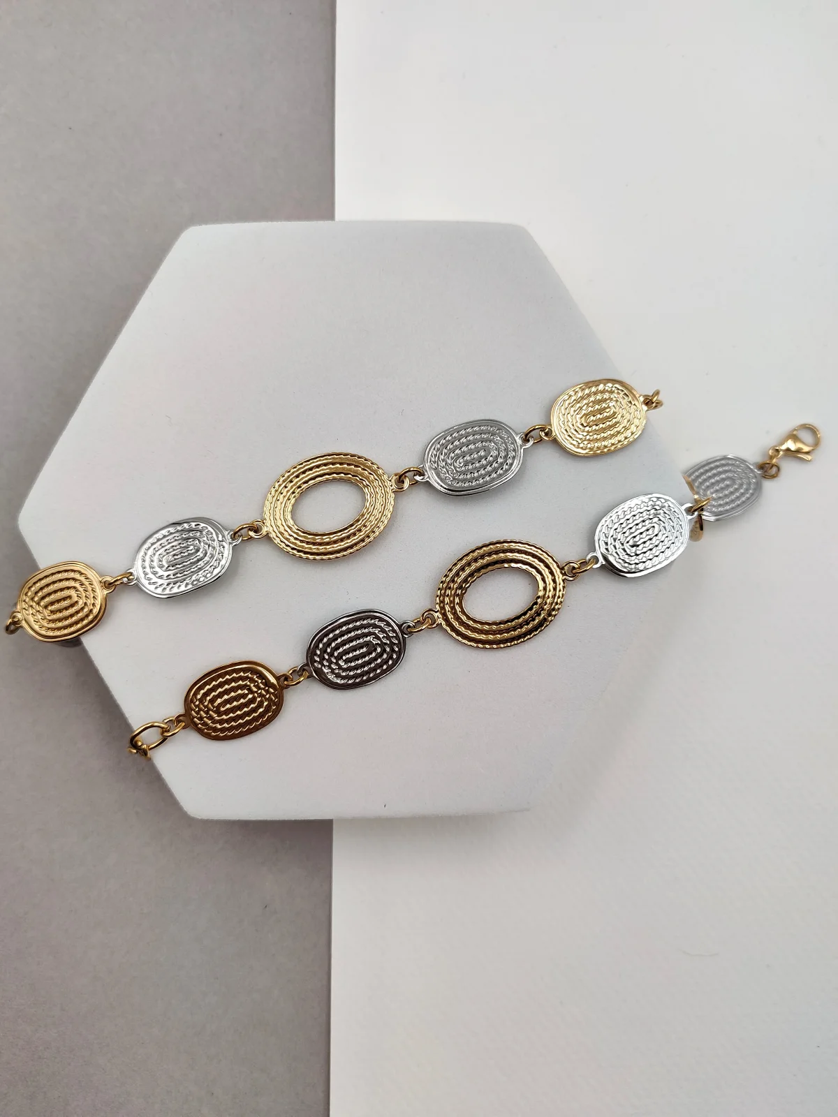 Stainless Steel Two-Tone Bracelet with Embossed Motif by Magis Handmade Jewels – view 2