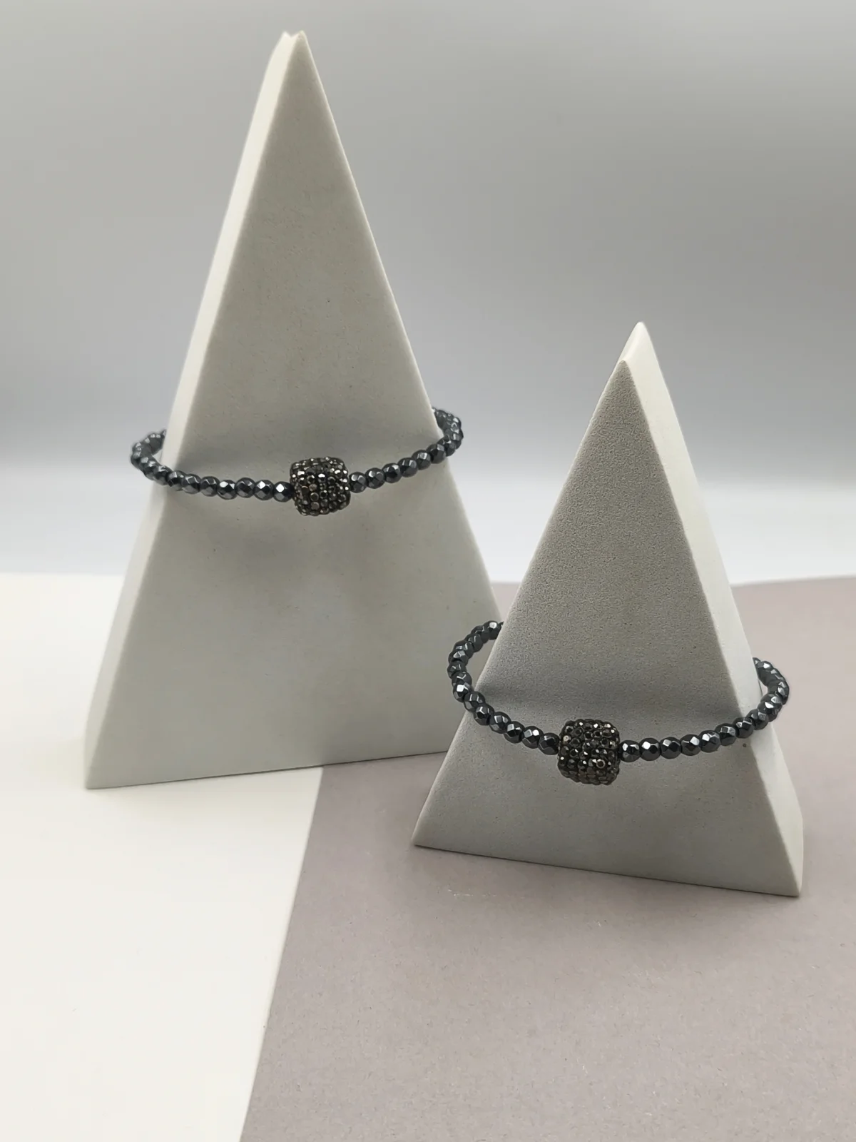 Bracelet with Hematite Beads and Cube with Marcasite by Magis Handmade Jewels – view 2