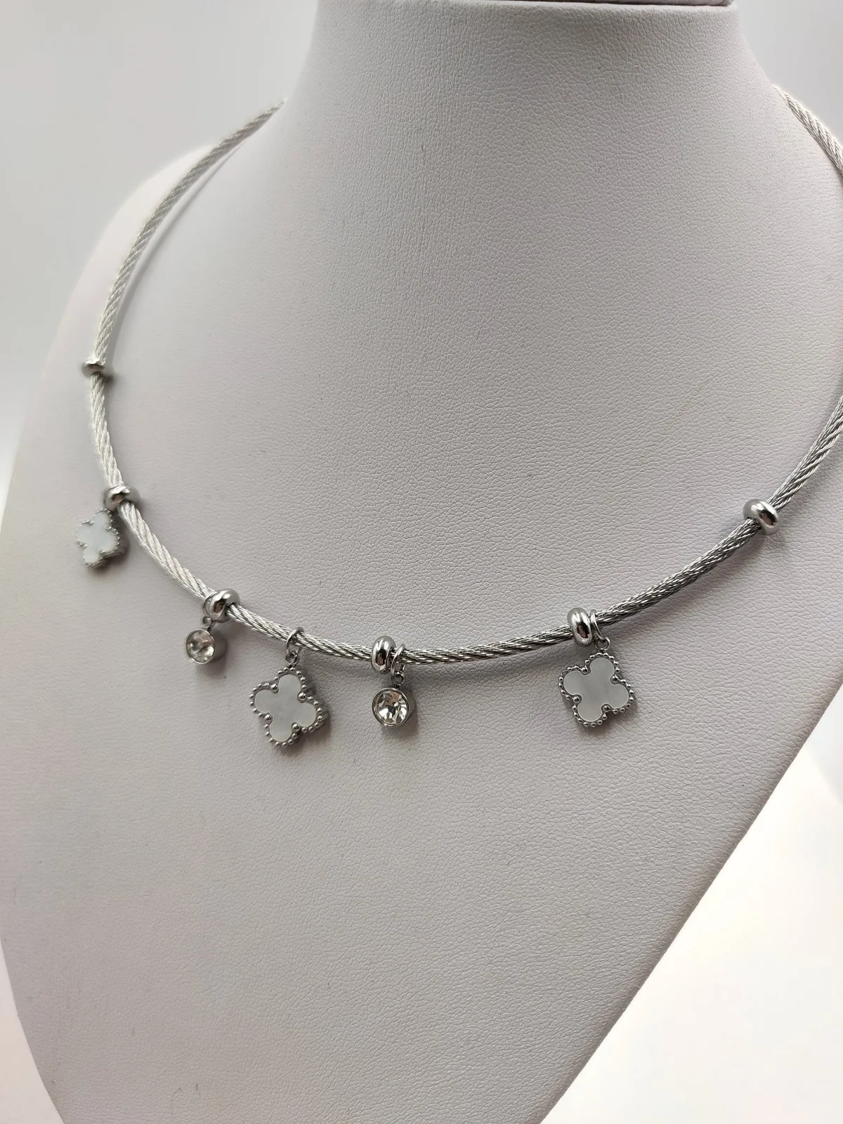 Stainless Steel Choker Necklace with Crosses and Crystals by Magis Handmade Jewels – view 3