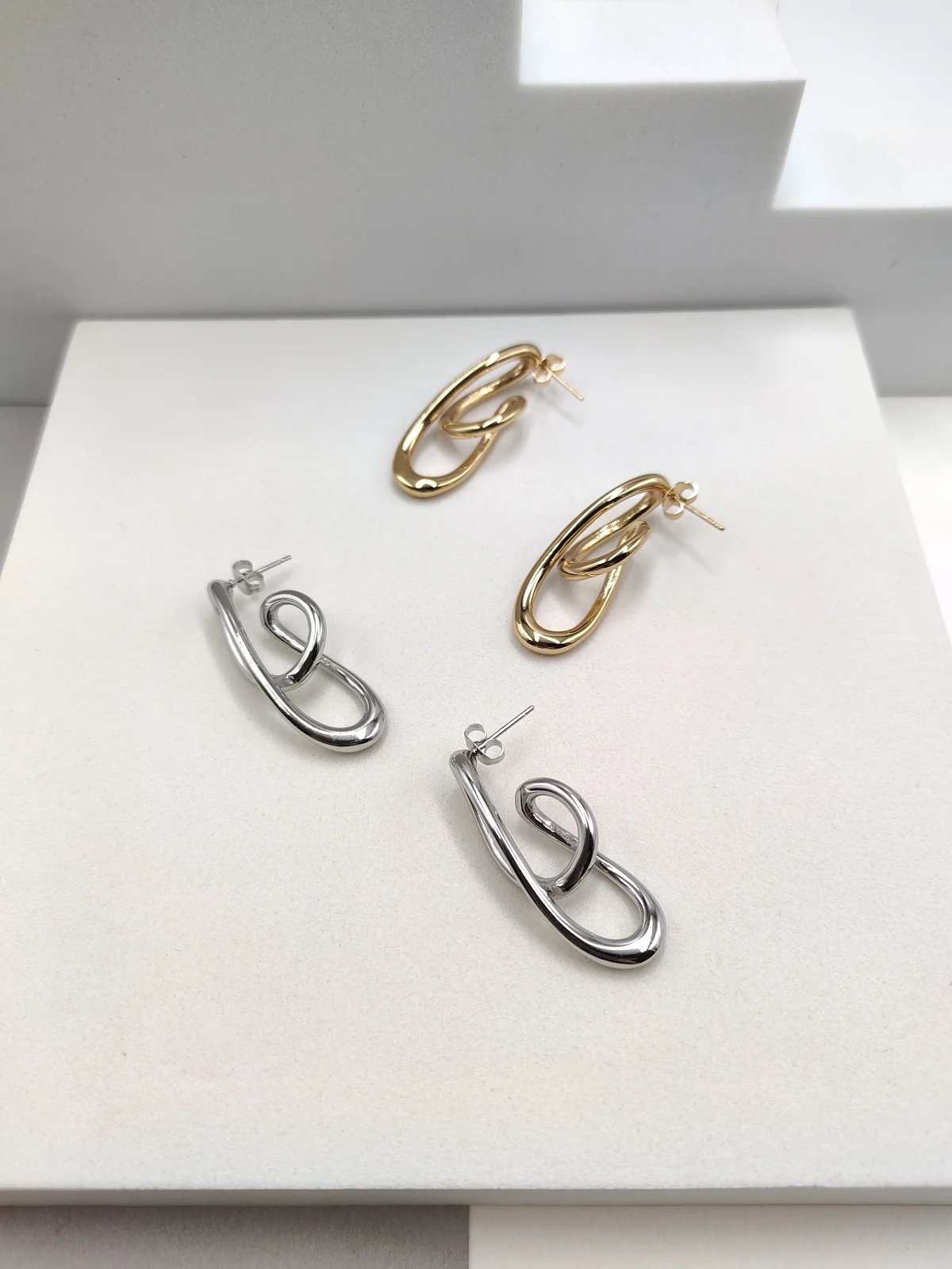 Stainless Steel Irregular Earrings by Magis Handmade Jewels – view 2