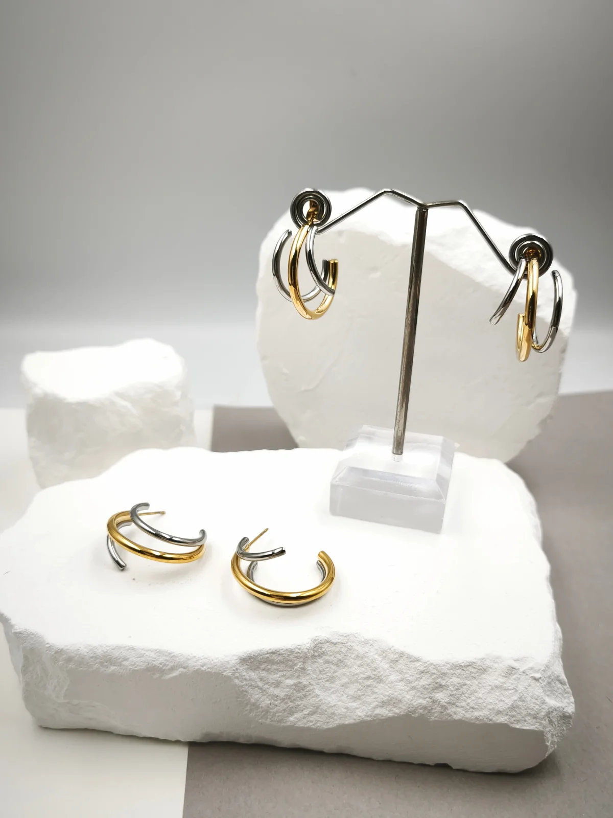 Stainless Steel Two-Tone Hoop Earrings #703155