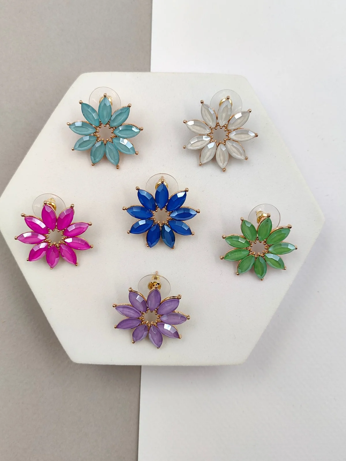 Flower Earrings with Crystals by Magis Handmade Jewels – view 2