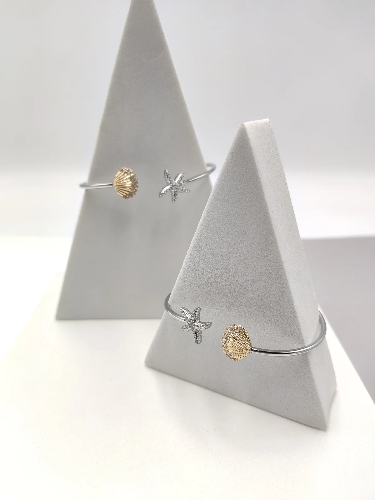 Stainless Steel Two-Tone Bracelet with Seashells and Zircon by Magis Handmade Jewels – view 2