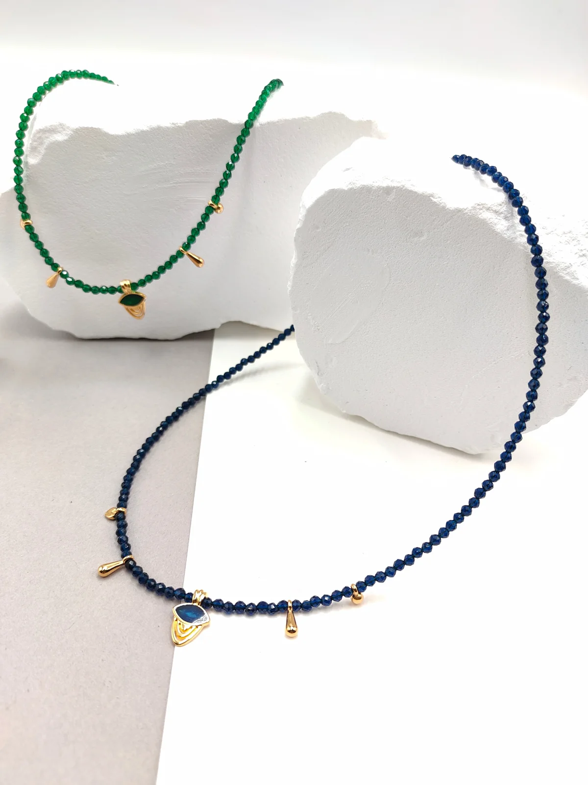 Necklace with Crystal Beads and Gold-Plated Enamel Details by Magis Handmade Jewels – view 4