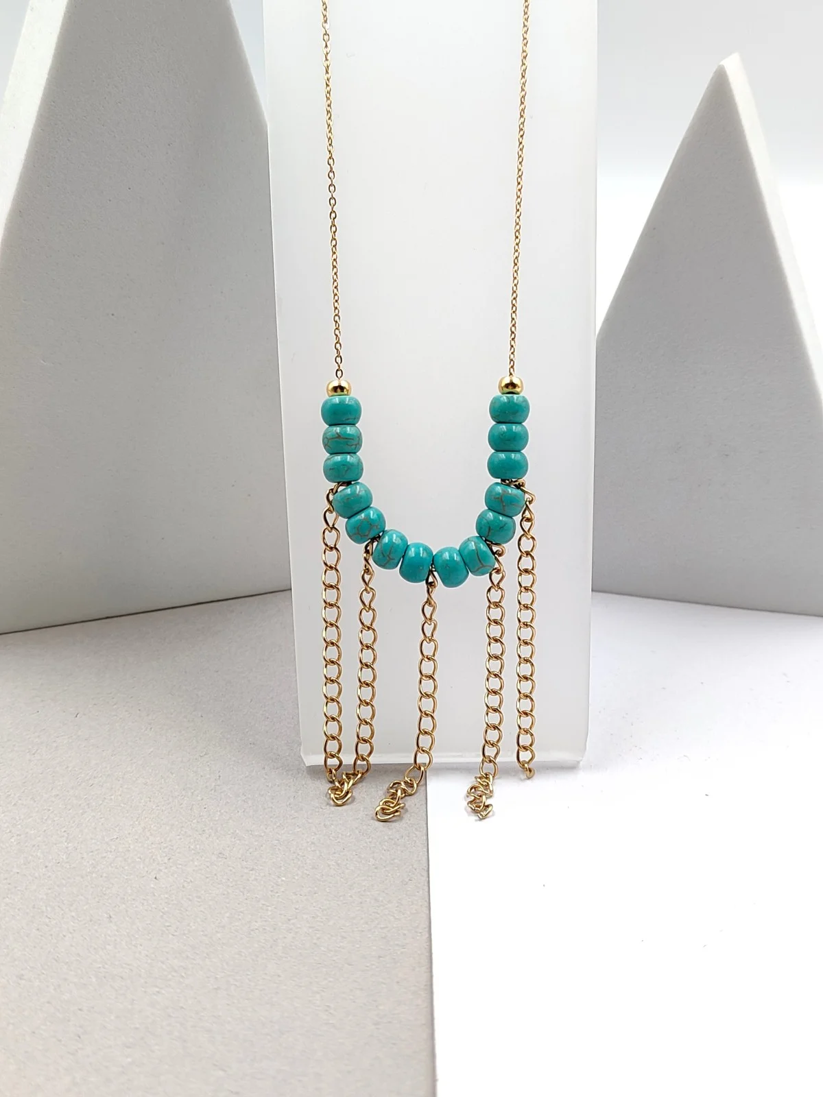 Stainless Steel Necklace with Howlite Beads and Chains by Magis Handmade Jewels – view 3