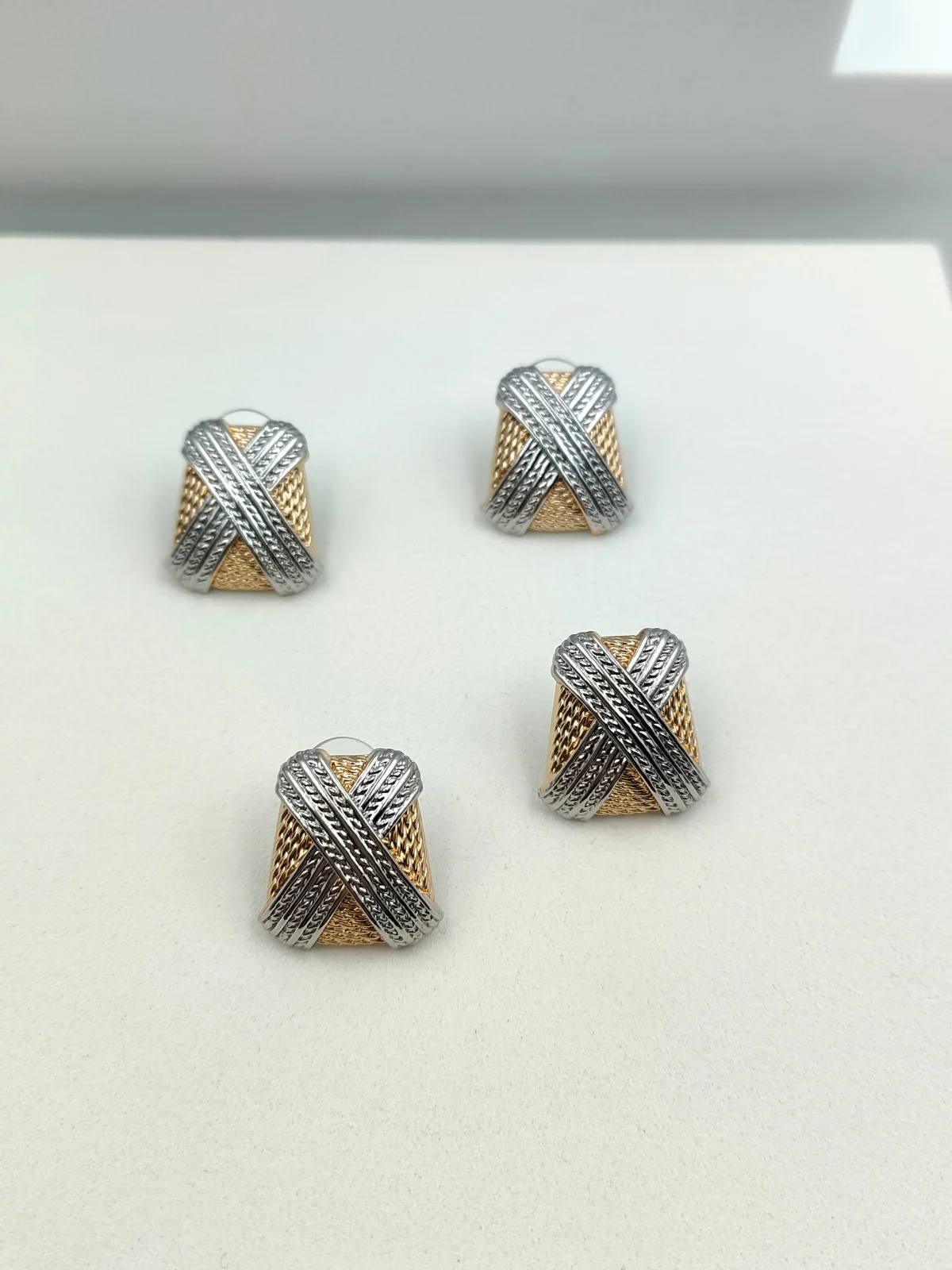 Gold-Plated Two-Tone Earrings with Woven Design by Magis Handmade Jewels – view 2