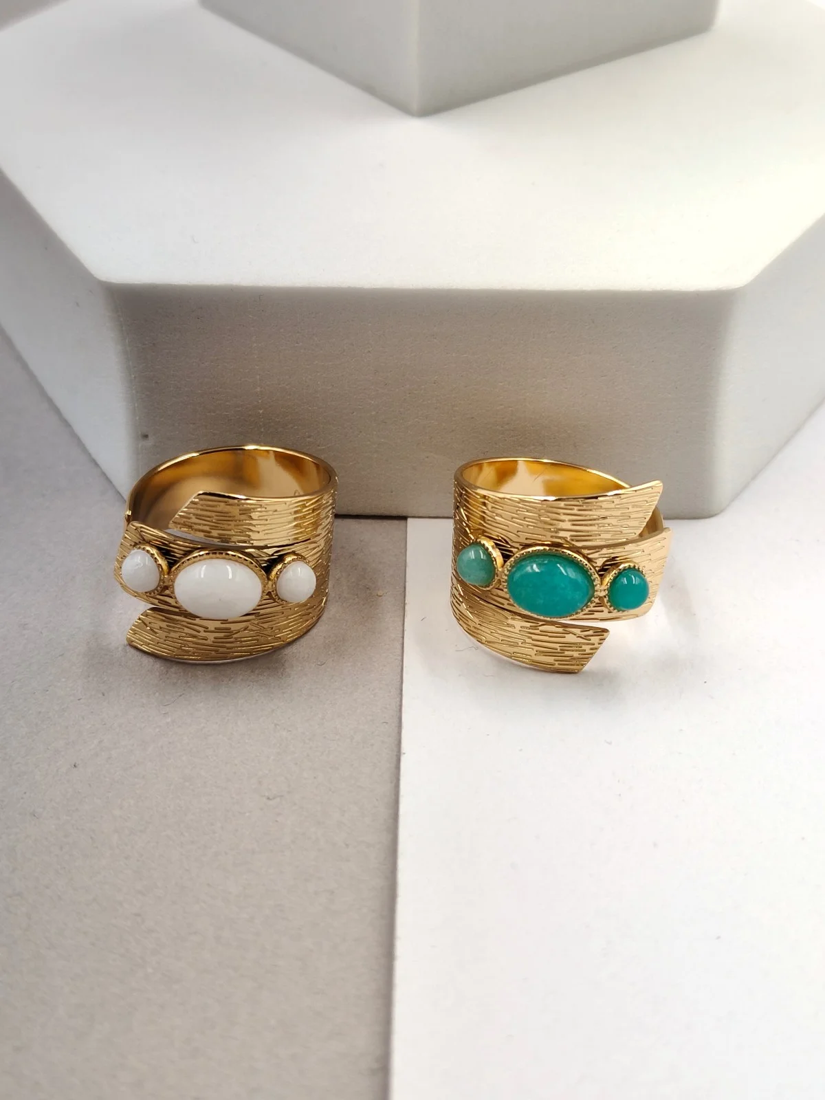 Stainless Steel Ring with Nephrite Jade Stones by Magis Handmade Jewels – view 2