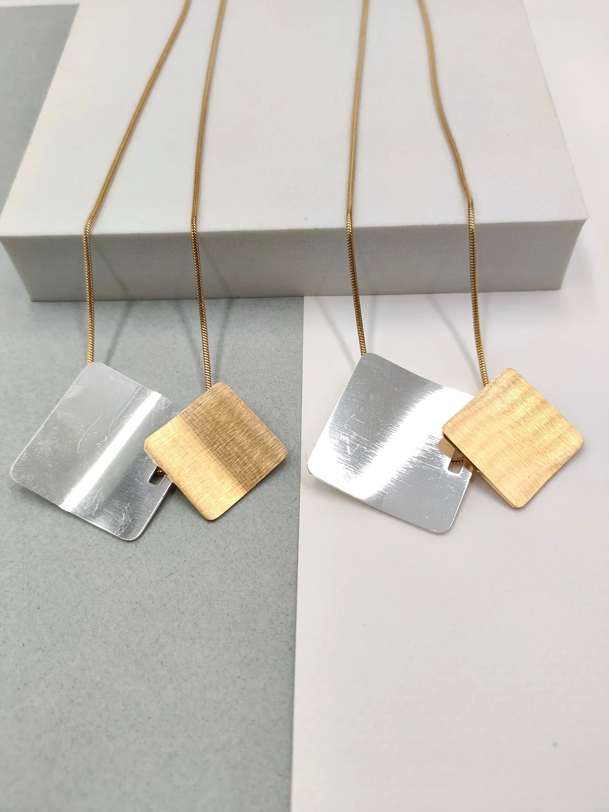 Stainless Steel Necklace with Two-Tone Squares by Magis Handmade Jewels – view 3
