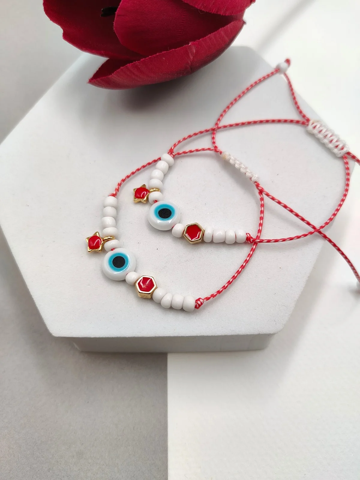 Traditional March Bracelet with Gold-Plated Details, Enamel and Evil Eye by Magis Handmade Jewels – view 2