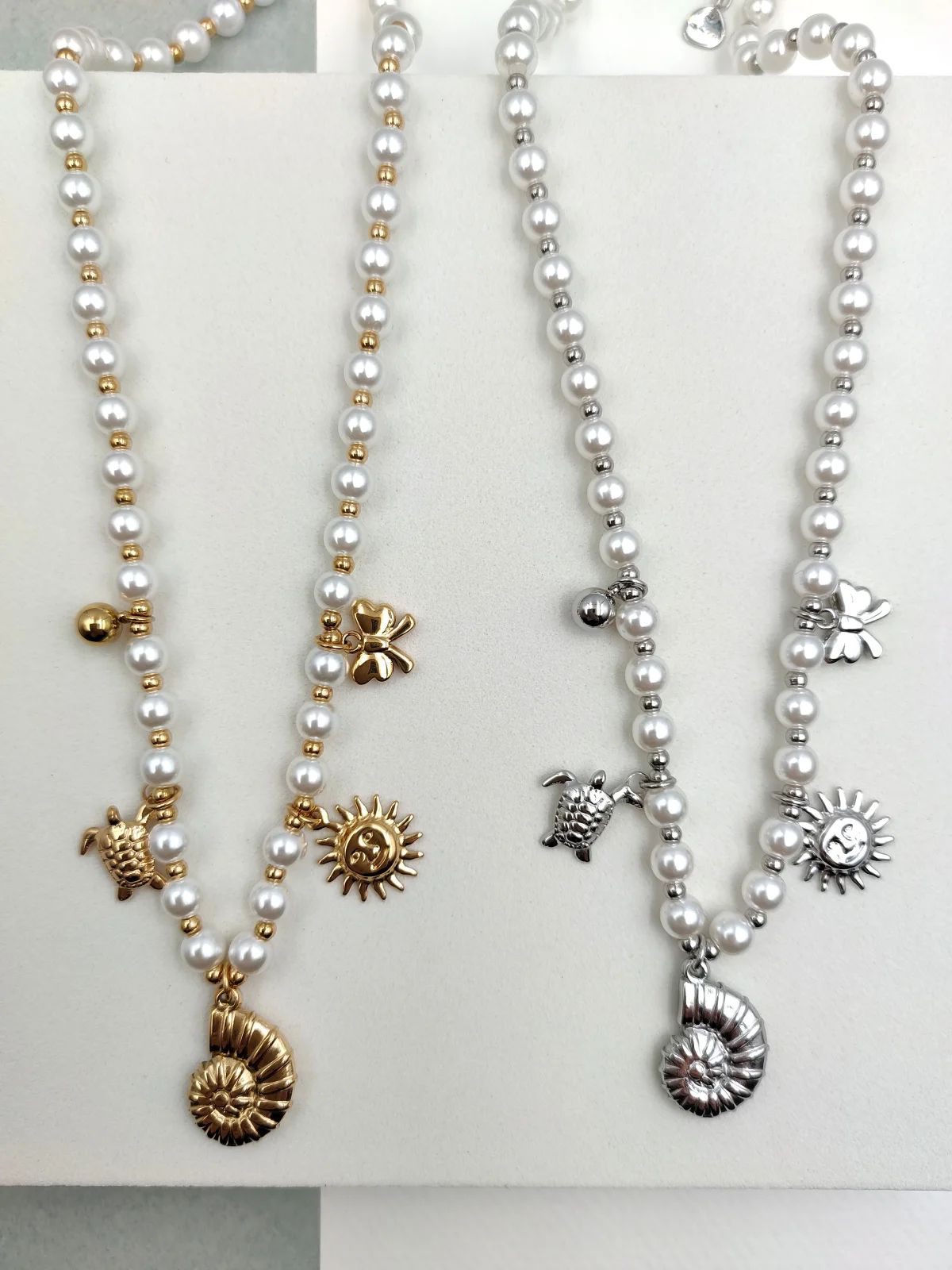 Stainless Steel Necklace with Pearls and Summer Motif by Magis Handmade Jewels – view 2