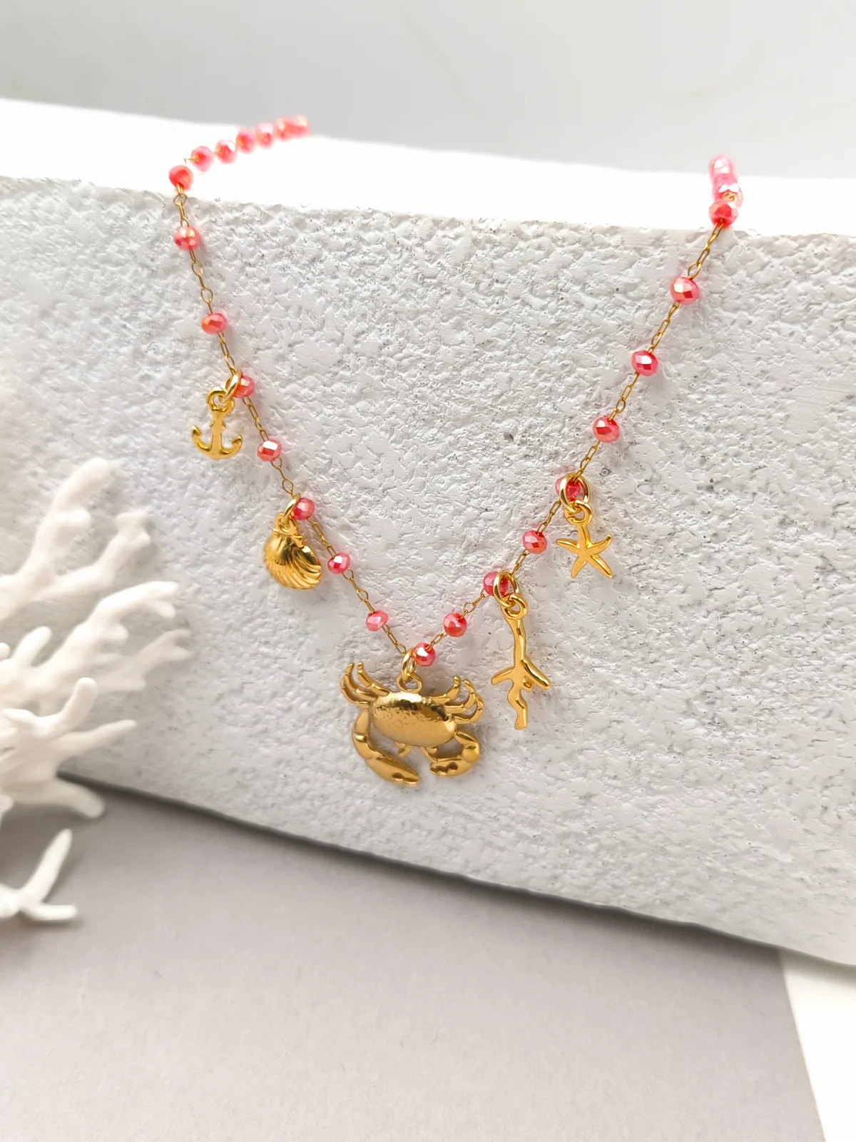 Stainless Steel Necklace with Crystals and Gold-Plated Details by Magis Handmade Jewels – view 2
