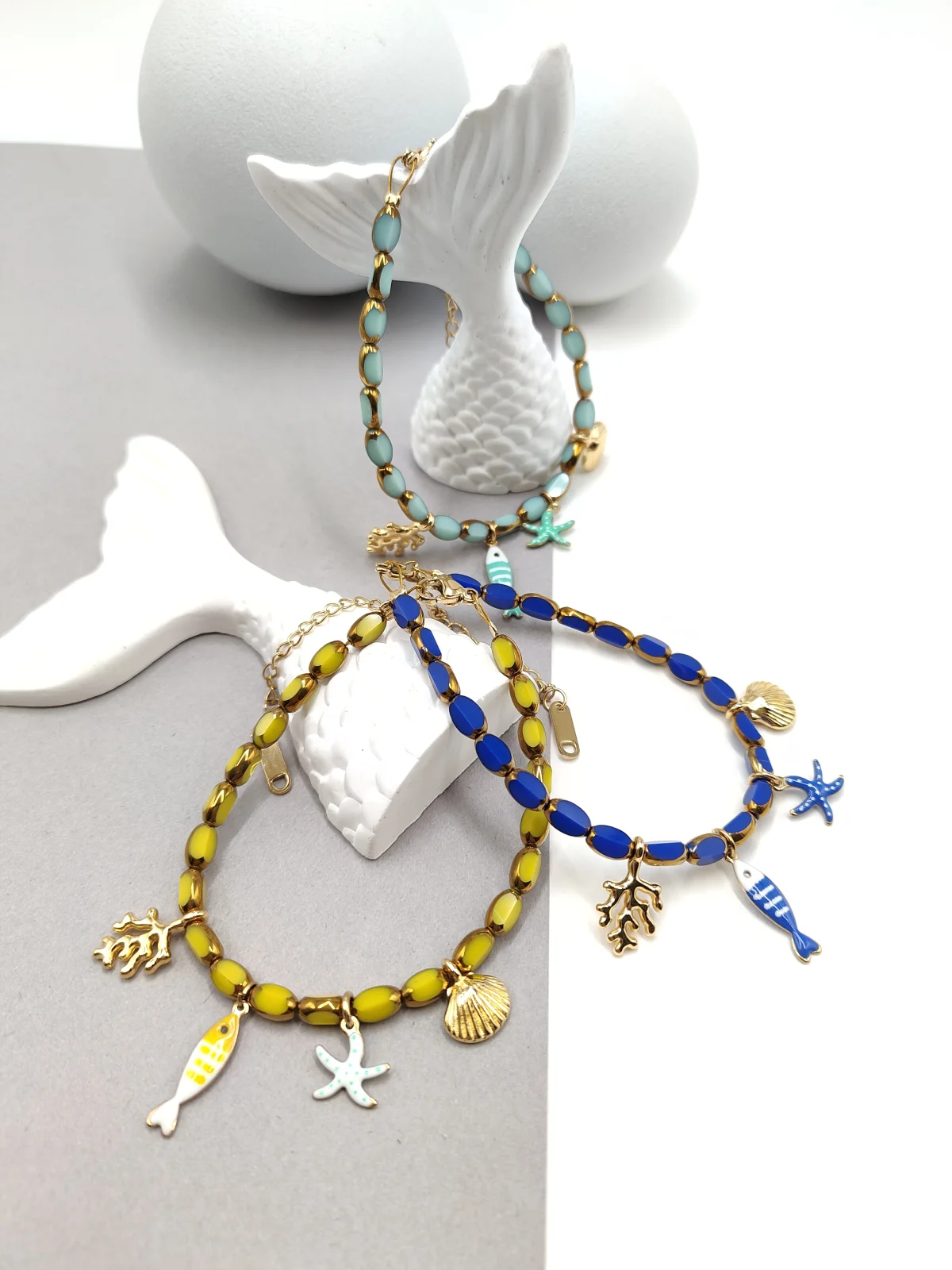 Bracelet with Glass Beads and Gold-Plated Enamel Details by Magis Handmade Jewels – view 2