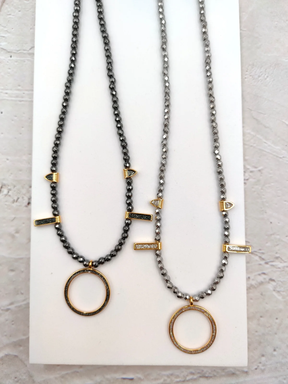 Necklace with Hematite and Gold-Plated Details by Magis Handmade Jewels – view 3