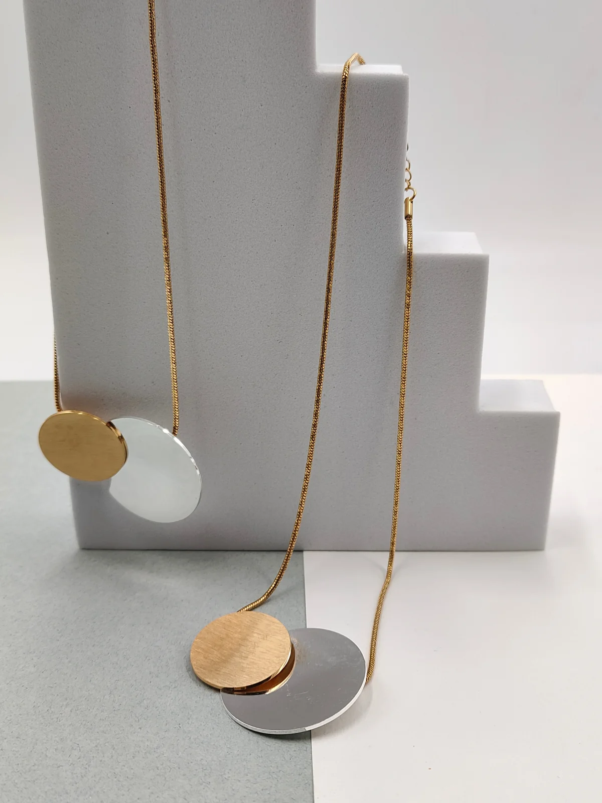 Stainless Steel Necklace with Two-Tone Circles by Magis Handmade Jewels – view 3