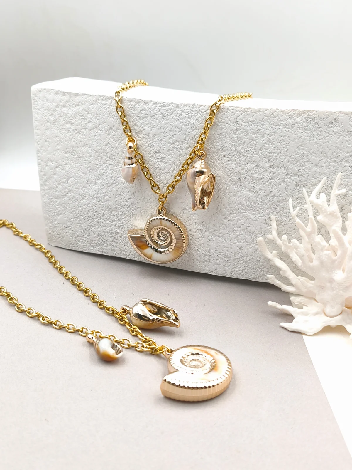 Stainless Steel Necklace with Acrylic Seashells by Magis Handmade Jewels – view 2