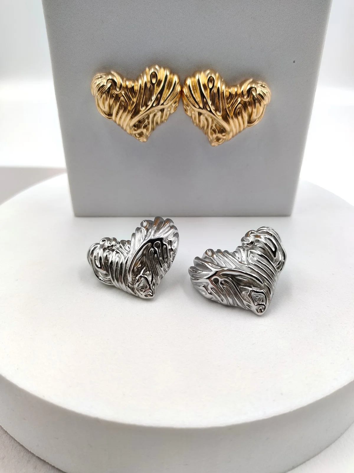 Stainless Steel Heart Earrings by Magis Handmade Jewels – view 2