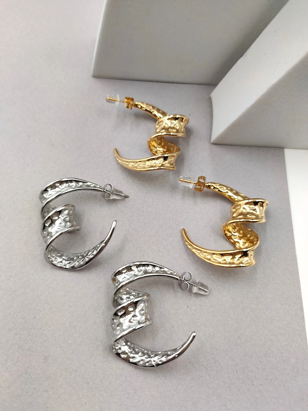 Stainless Steel Hammered Earrings by Magis Handmade Jewels – view 3