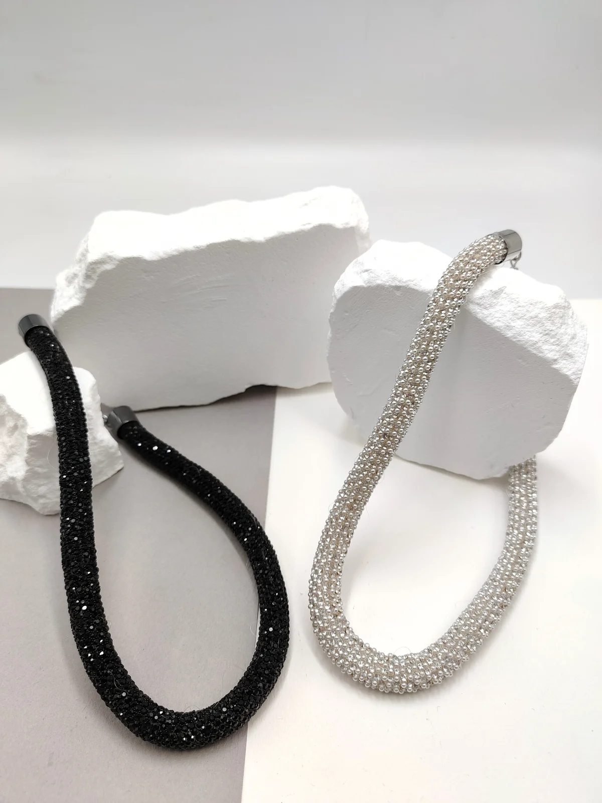 Necklace with Cord, Rhinestones and Crystals by Magis Handmade Jewels – view 2