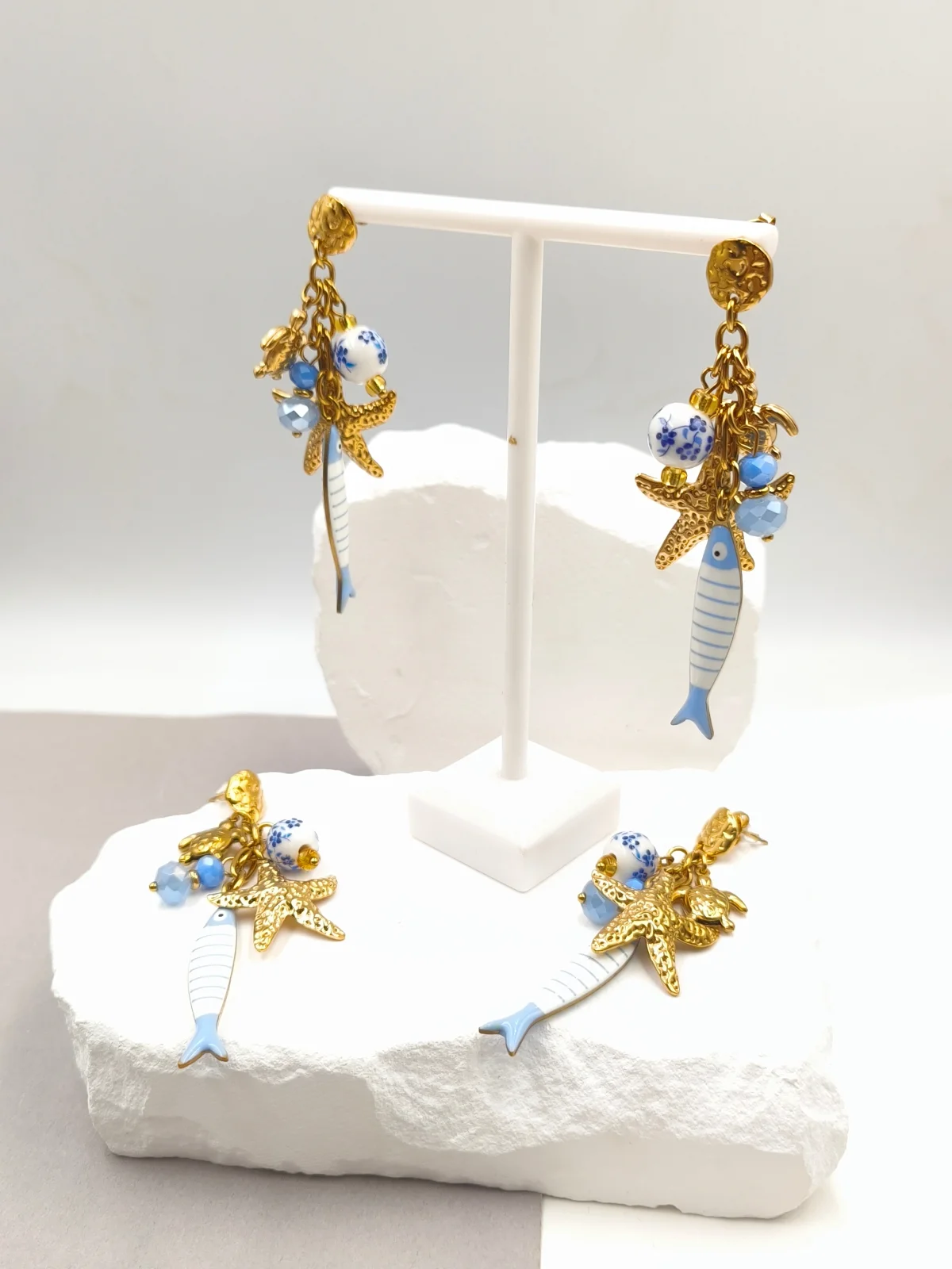 Stainless Steel Earrings with Ceramic Details and Enamel by Magis Handmade Jewels – view 2