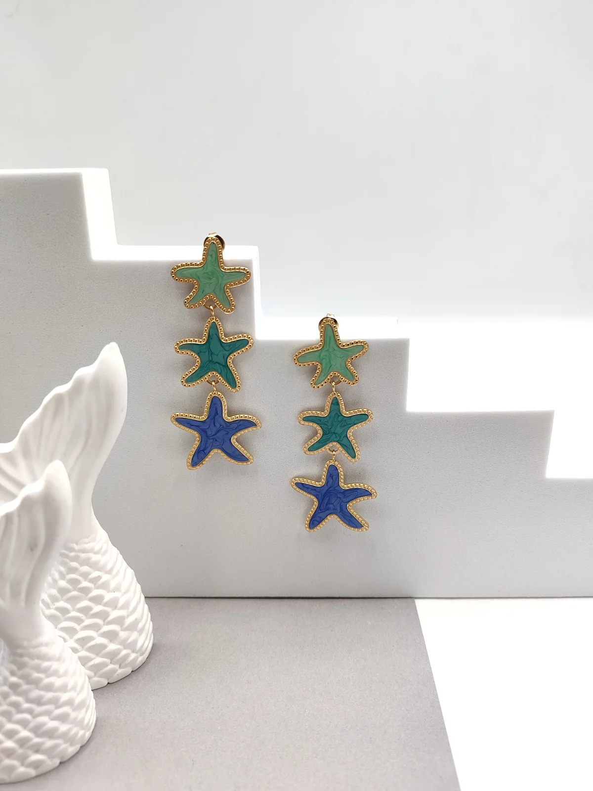 Stainless Steel Earrings with Starfish and Enamel by Magis Handmade Jewels – view 3