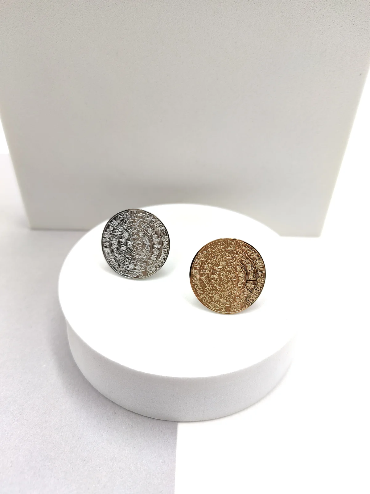 Stainless Steel Ring with Embossed Phaistos Disc by Magis Handmade Jewels – view 2