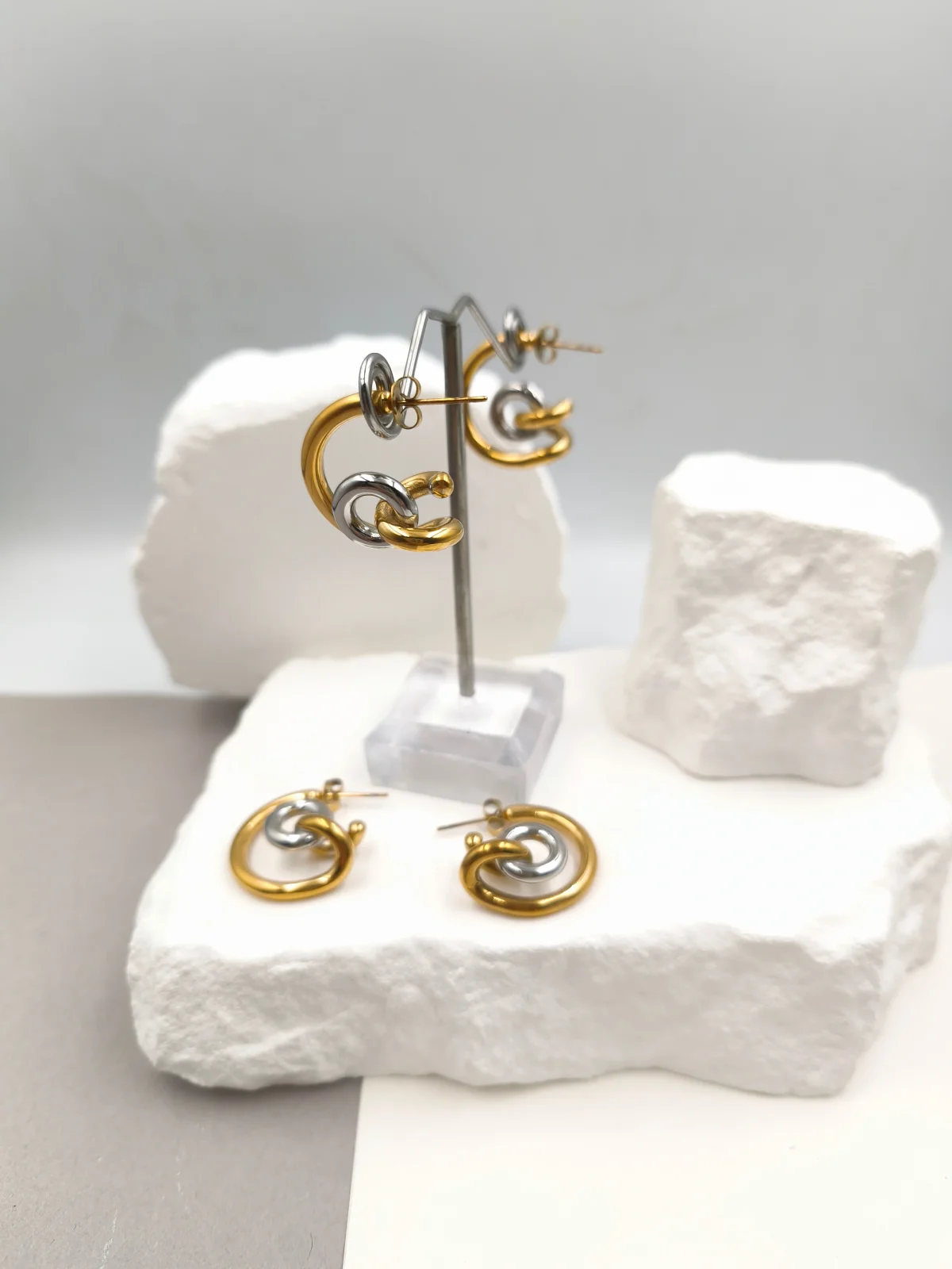 Stainless Steel Two-Tone Hoop Earrings by Magis Handmade Jewels – view 3