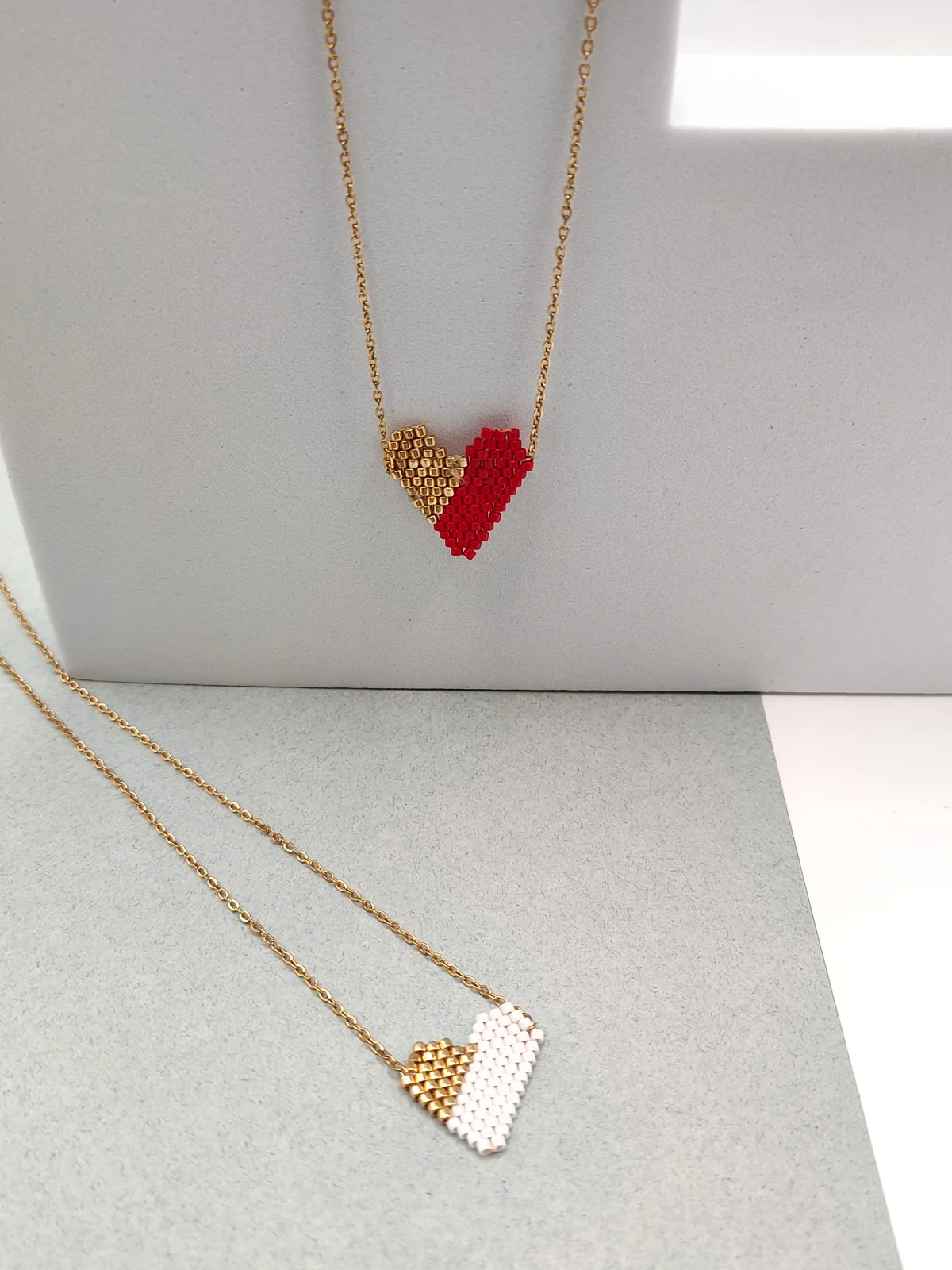 Stainless Steel Necklace with Miyuki Beads and Heart by Magis Handmade Jewels – view 2